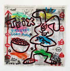 "Trix Corn Puffs" Acrylic and Collage on Los Angeles newsprint