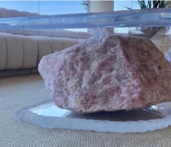 Gary Jon Custom Designed Custom Large Rose Quartz Boulders & Lucite Coffee Table