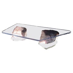 Used Gary Jon Custom Designed Custom Large Rose Quartz Boulders & Lucite Coffee Table