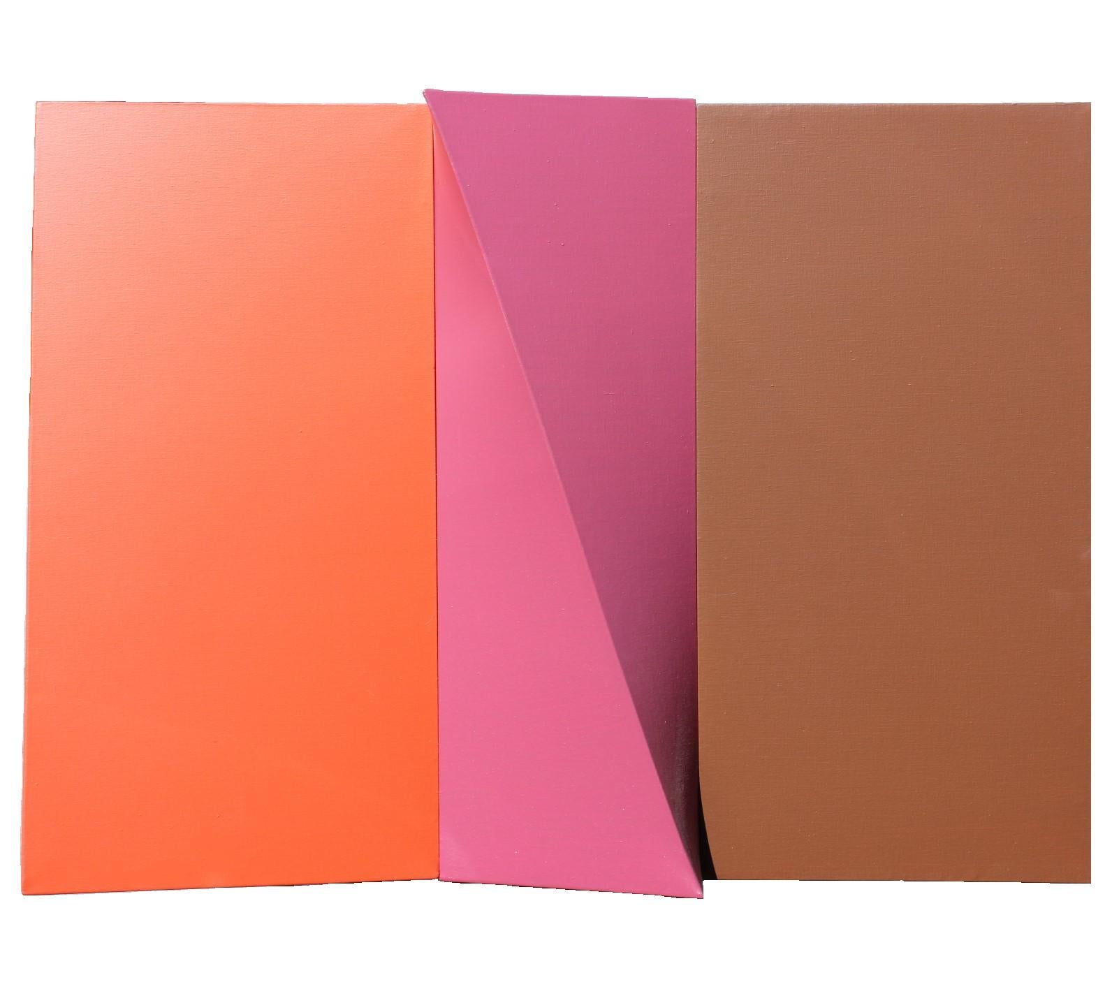 Gary Jurysta Abstract Painting - "Slice" Orange, Pink, and Light Brown Wall Sculpture