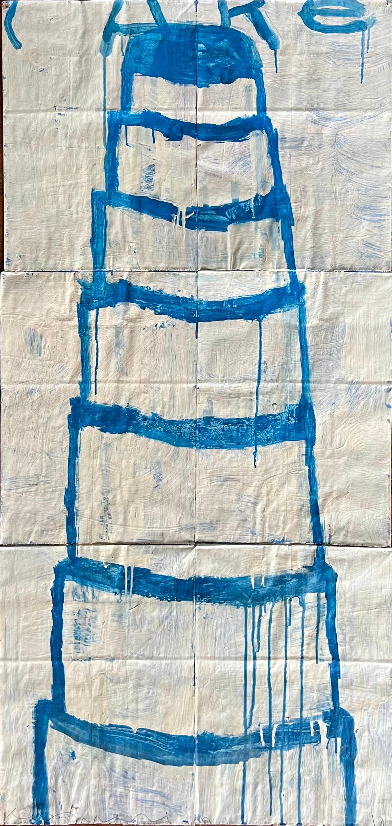Gary Komarin Figurative Painting - Cake Stacked: Blue on White