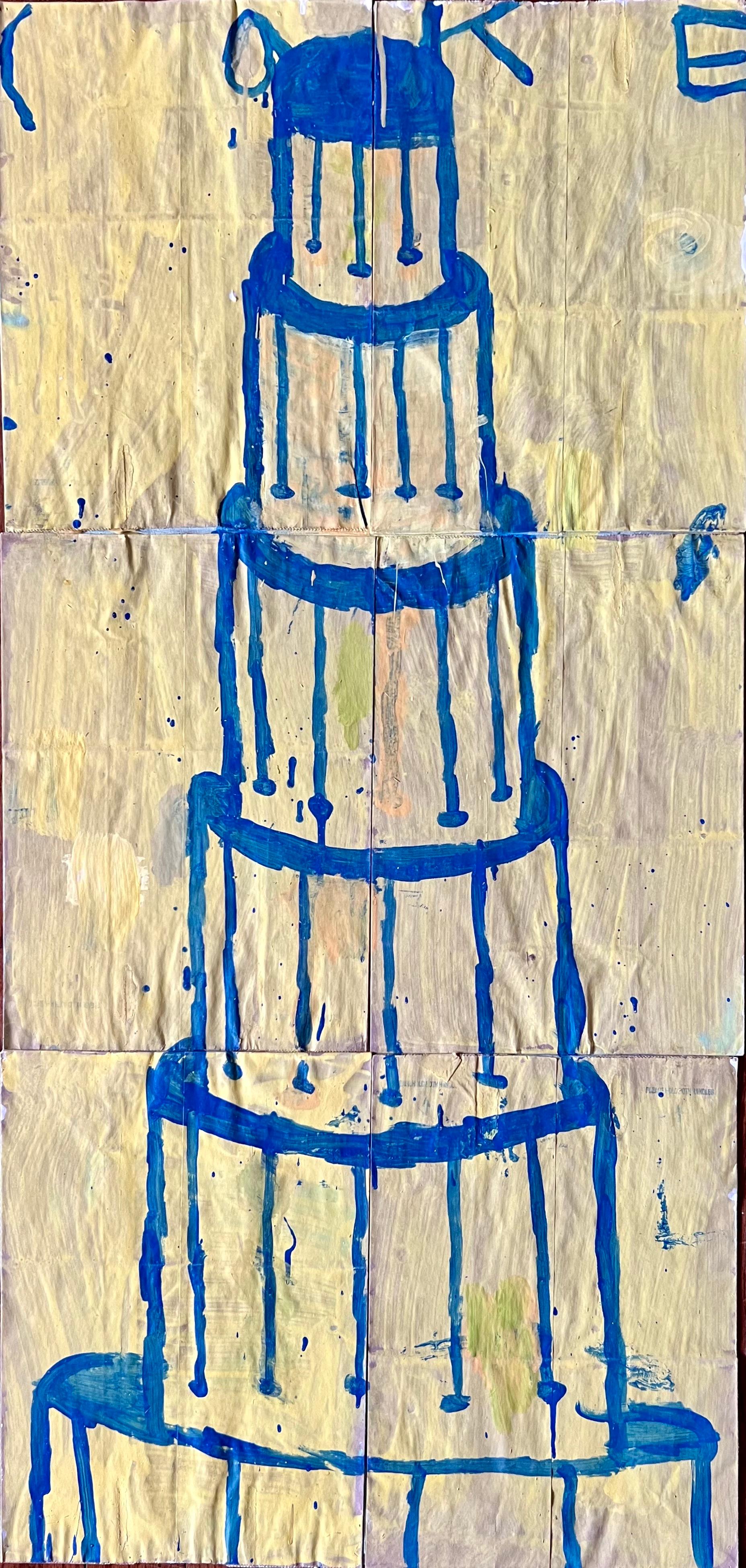Gary Komarin Figurative Painting - Cake Stacked: Blue on Yellow