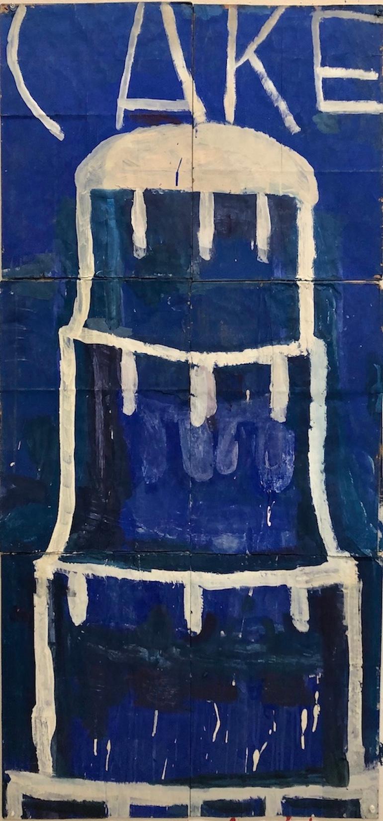 Gary Komarin Still-Life Painting - Stacked Cakes - Creme on Blue