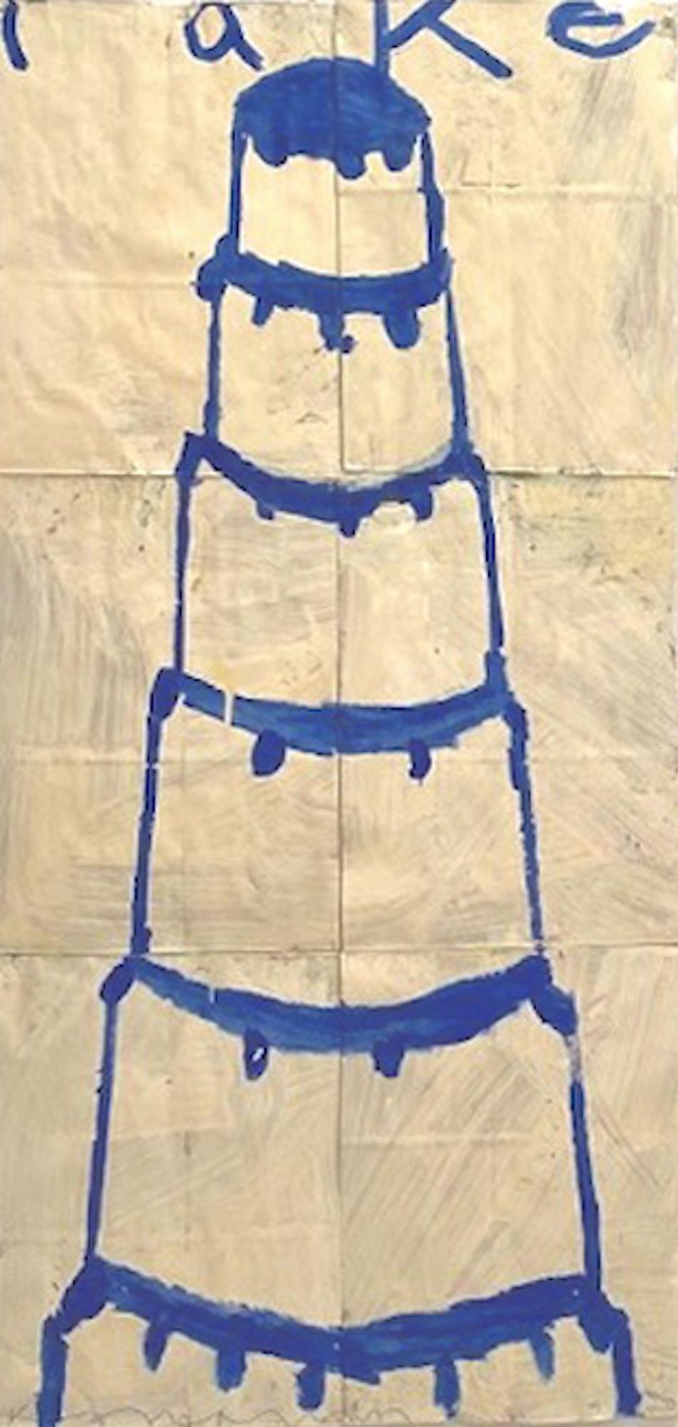 Gary Komarin Still-Life Painting - Stacked Cakes, Blue on Creme
