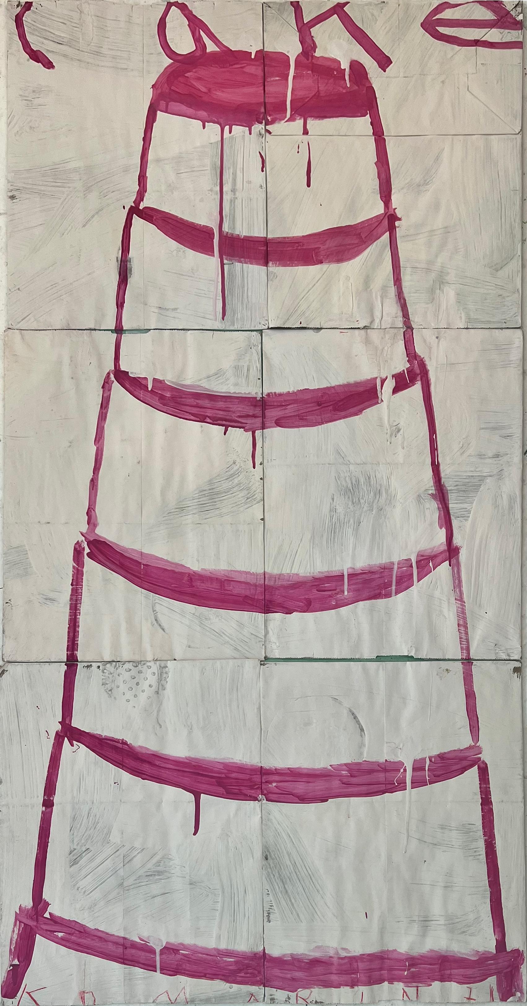 Gary Komarin Still-Life Painting – Stacked Cakes, Rosa auf Weiß