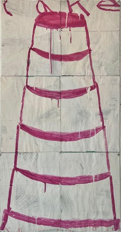 Tartas apiladas, rosa sobre blanco