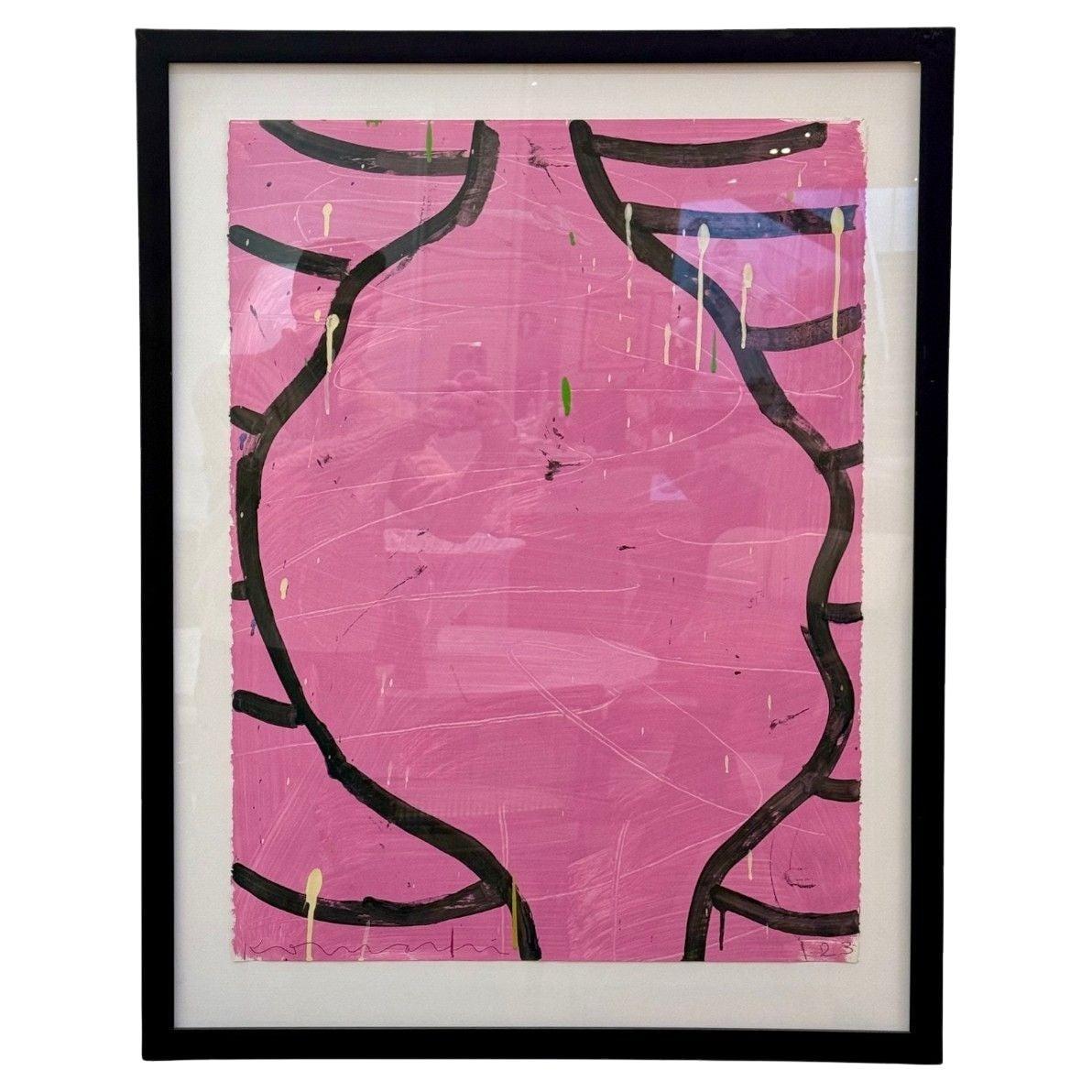 Gary Komarin, Pink and Black Contemporary 'Vessel' Painting, American, 21st C.