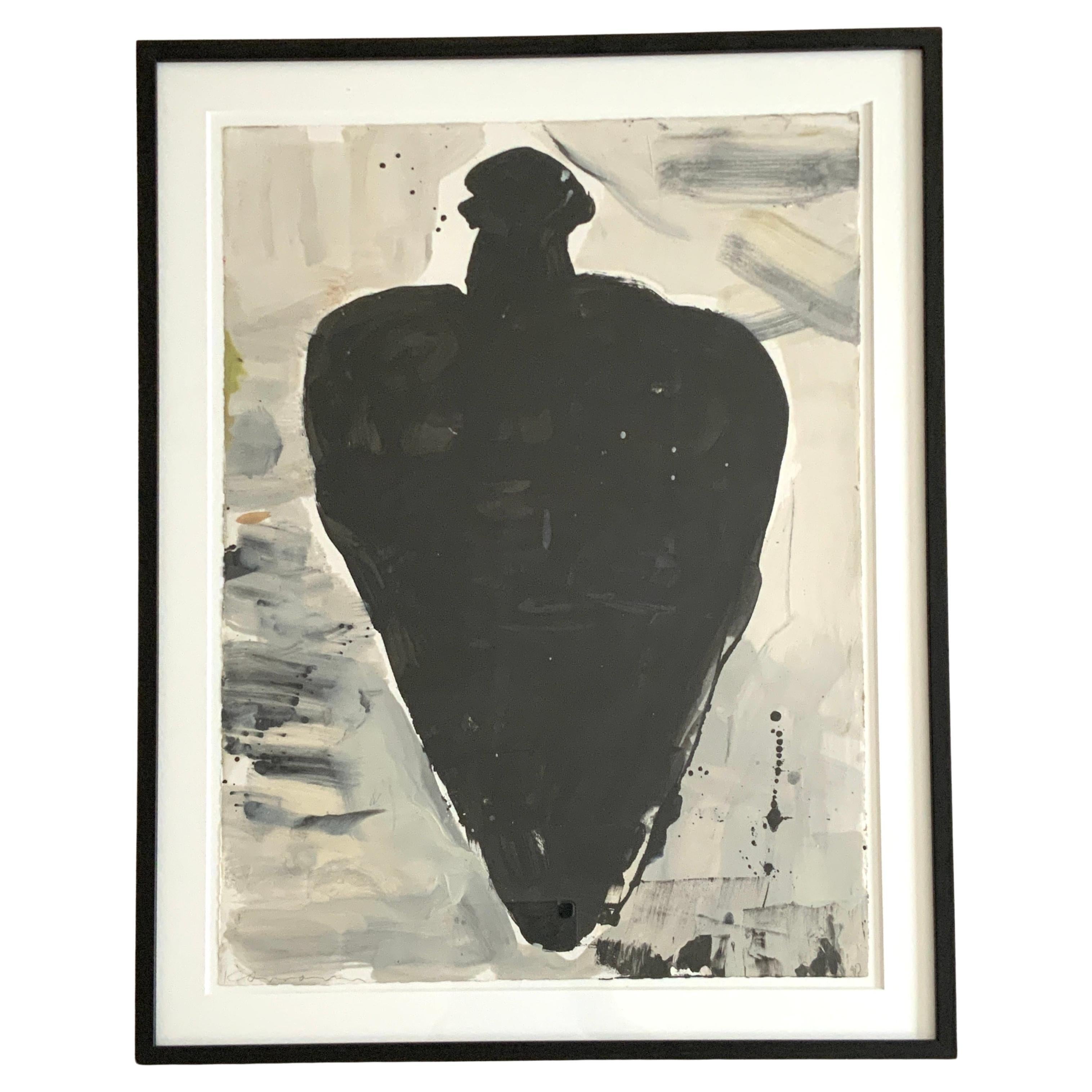 Gary Komarin Sans titre Vaisseau noir sur gris, acrylique sur papier, 2000