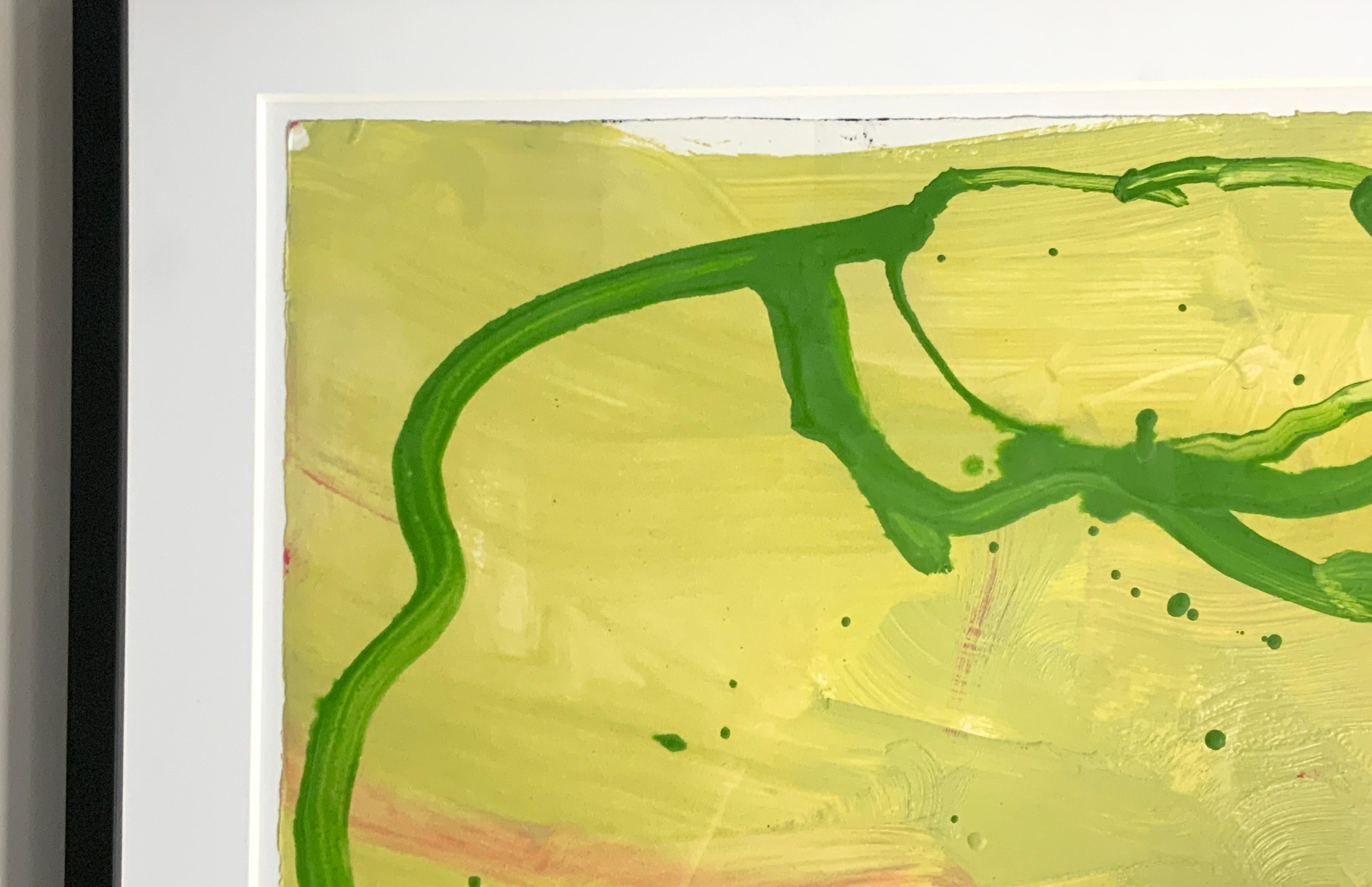 Post-Modern Gary Komarin “Untitled Green Vessel on Yellow Green”, acrylic on paper, 2000 For Sale