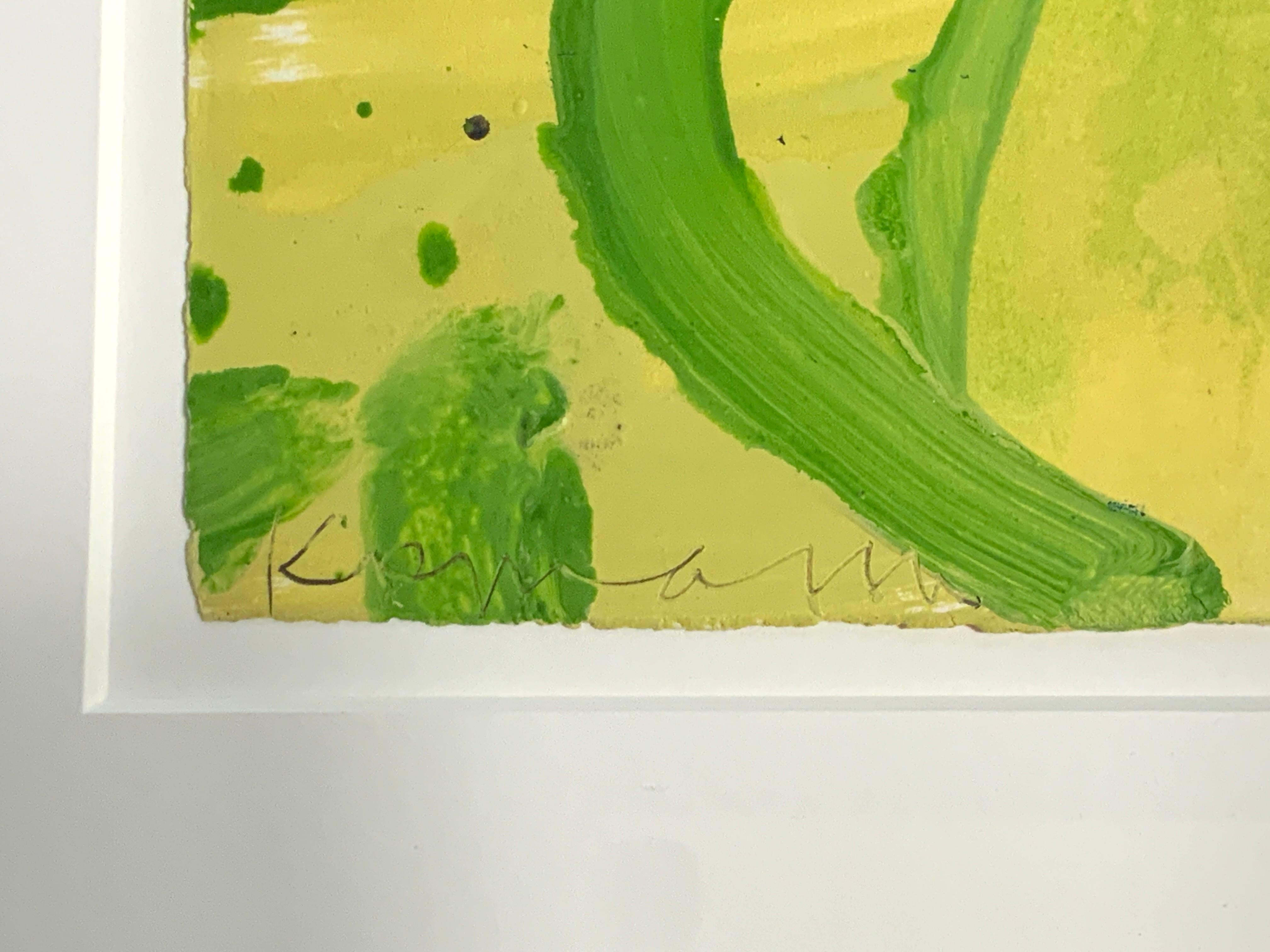 Contemporary Gary Komarin “Untitled Green Vessel on Yellow Green”, acrylic on paper, 2000 For Sale