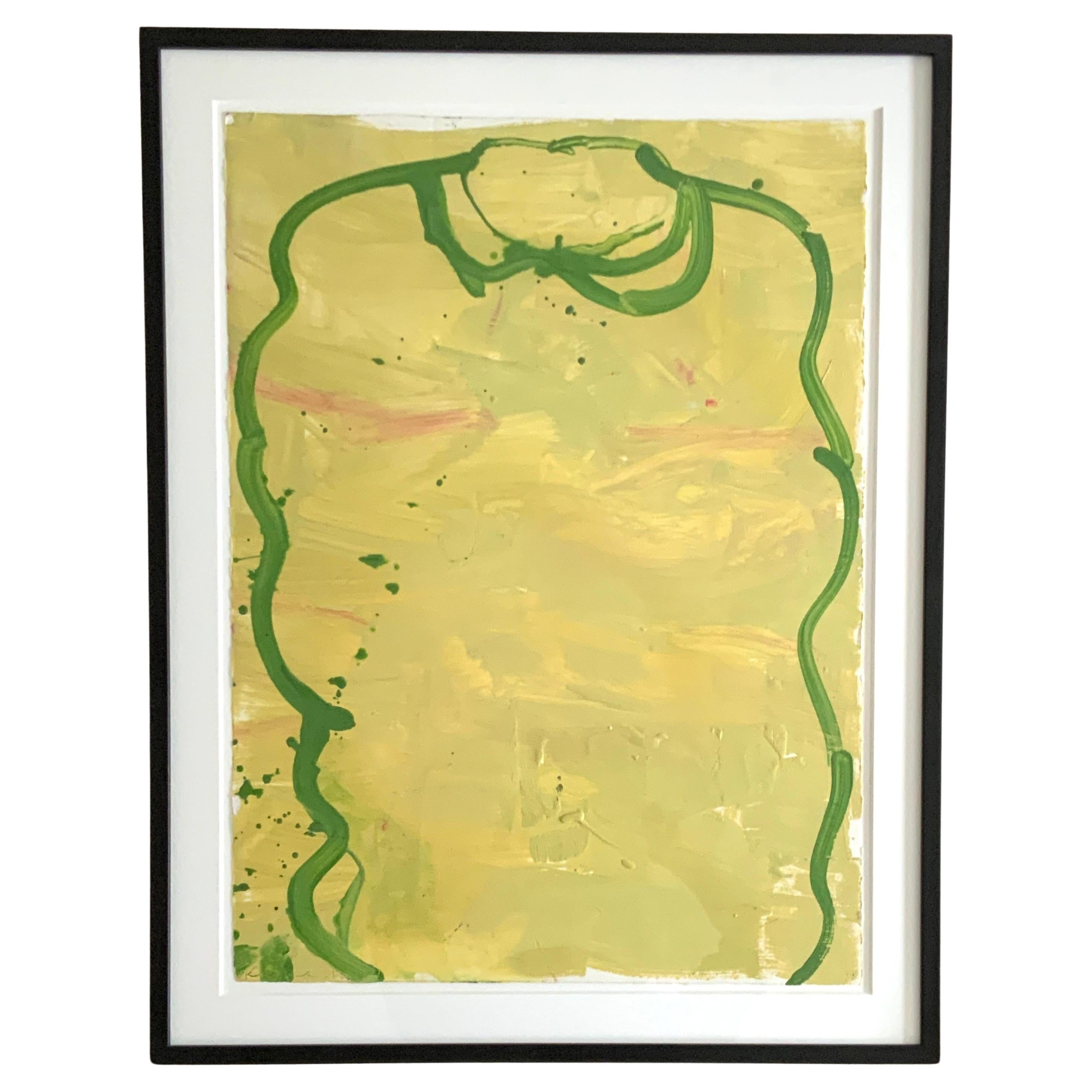 Gary Komarin “Untitled Green Vessel on Yellow Green”, acrylic on paper, 2000 For Sale