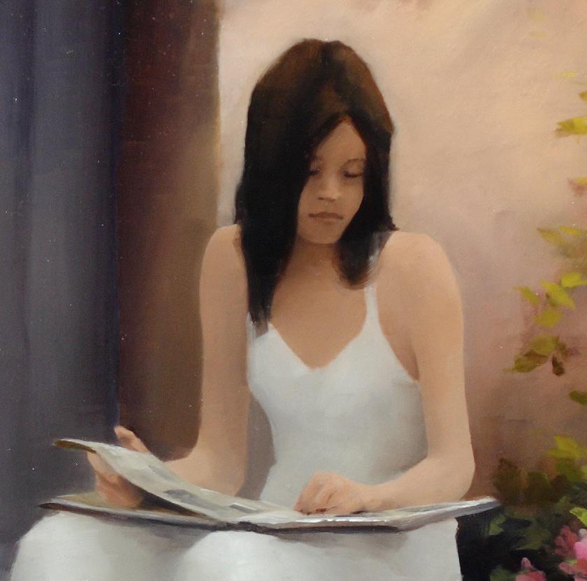 The Photo Album, Provence, Figurative Oil Painting, 2017 - Brown Figurative Painting by Gary Korlin