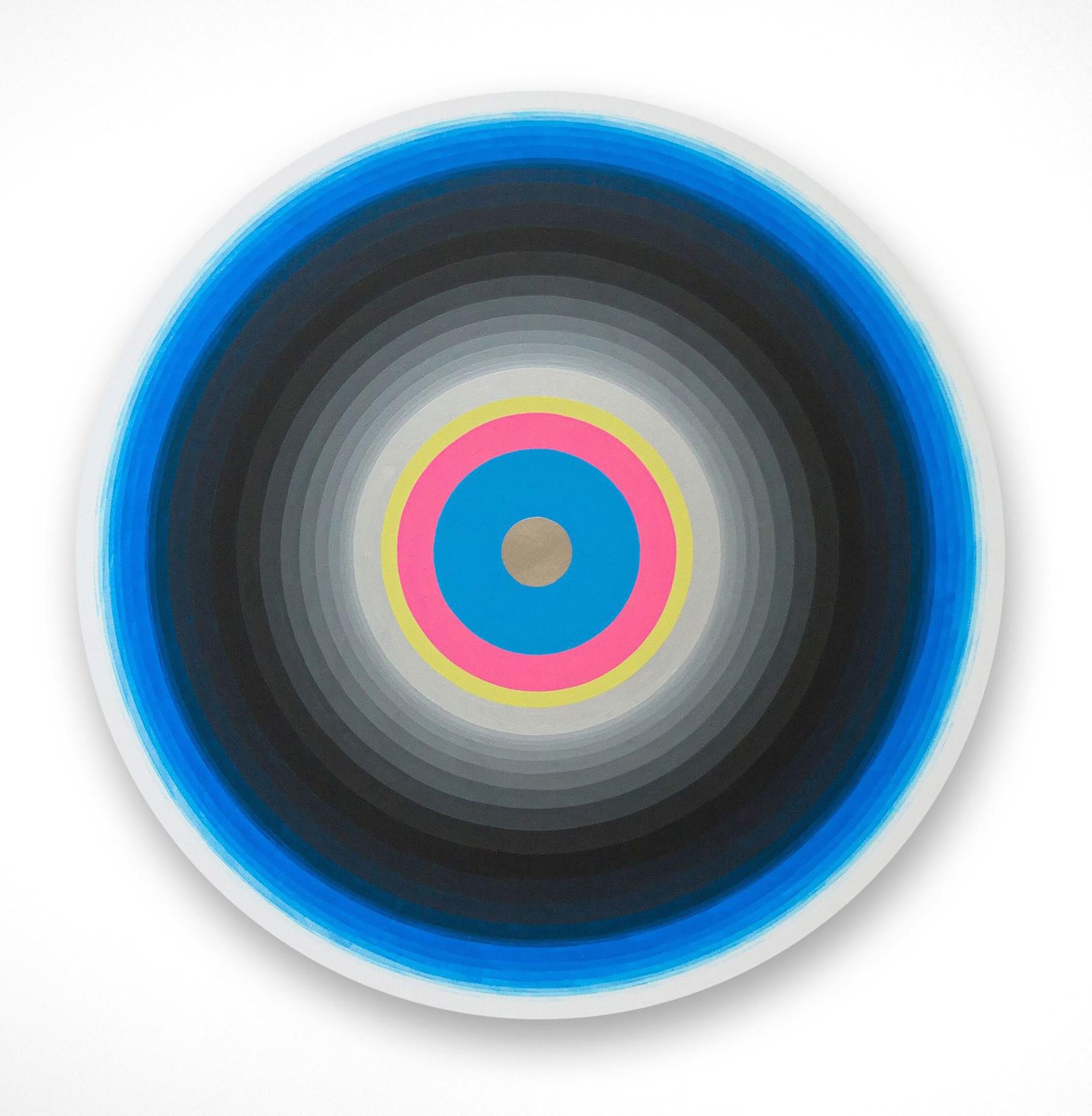 Gary Lang, BLUELIGHTSIX, 2015, acrylic on canvas, tondo, geometric abstraction