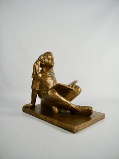 Gary Lee Price Bronze Reading Ponytail Girl Sculpture, from "Story Time" Series