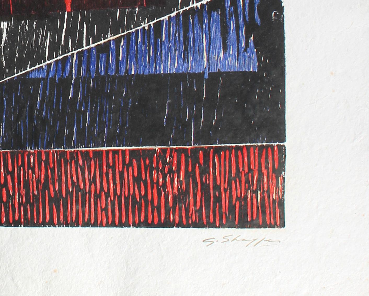Grande impression Collographe abstraite sur papier fait main, 1989 - Print de Gary Lee Shaffer
