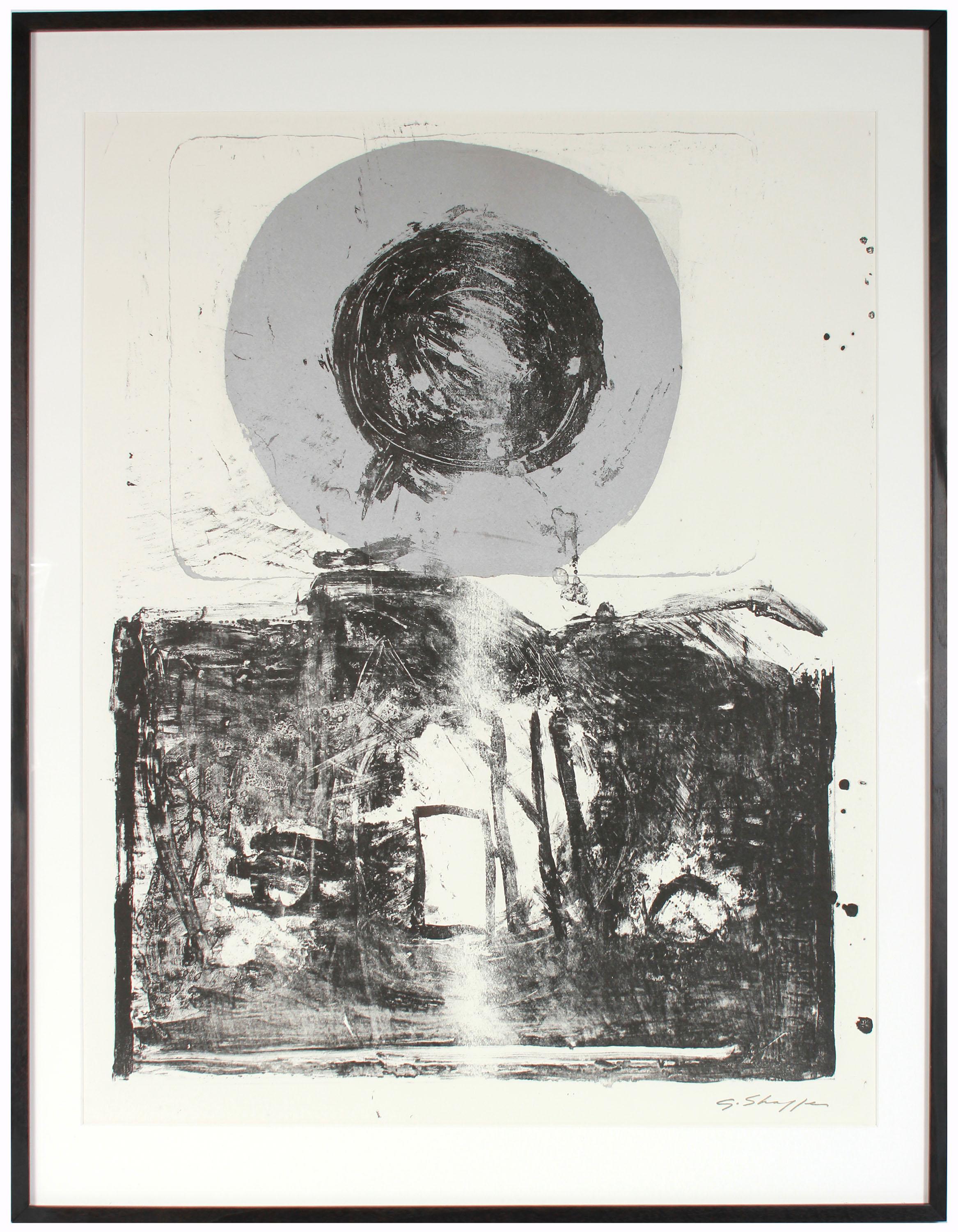 Large Abstract Expressionist Lithograph in Black and Gray, 1967 - Print by Gary Lee Shaffer