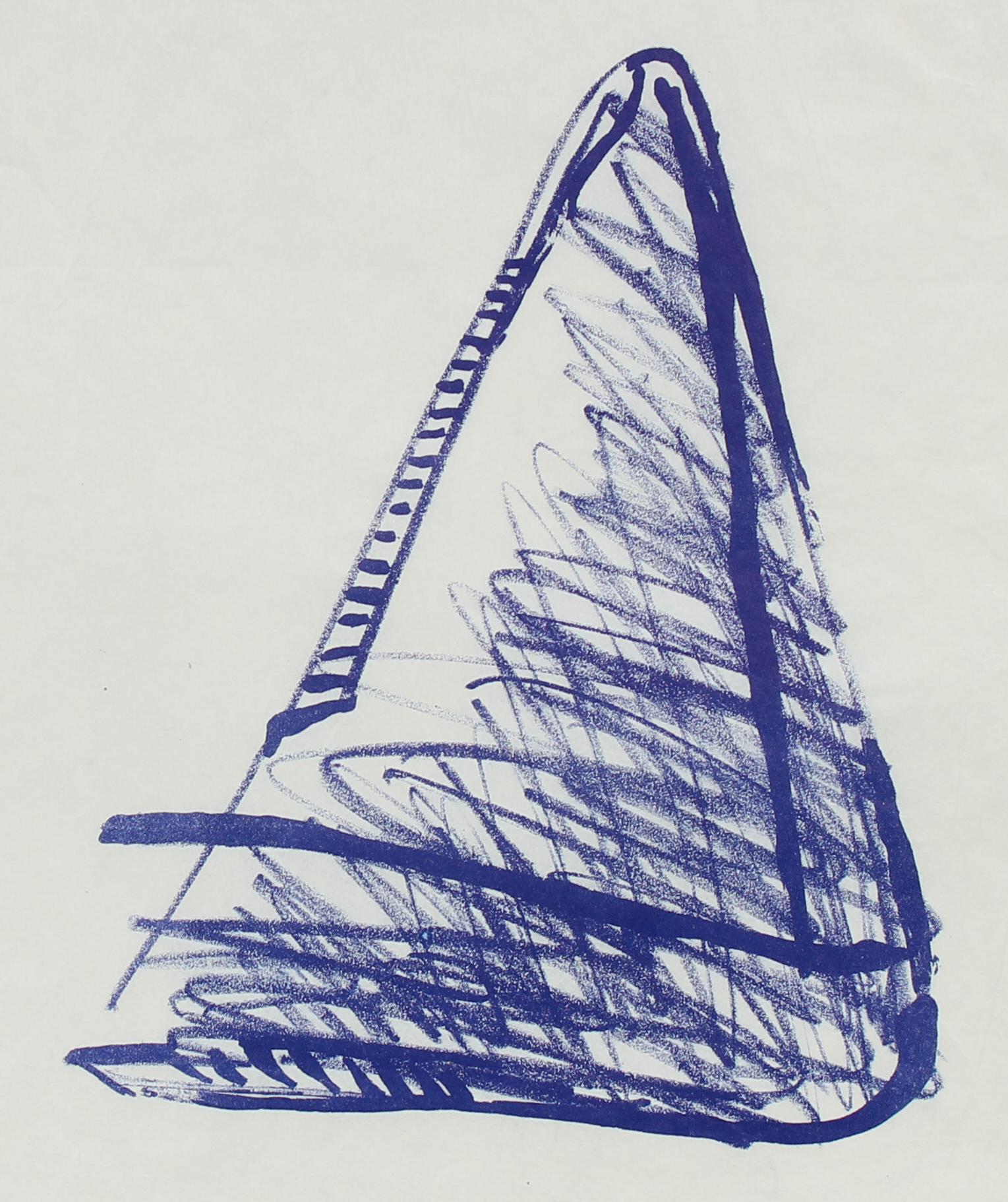 Triangle and Rectangle Abstract Lithograph in Blue and White, Late 20th Century - Print by Gary Lee Shaffer