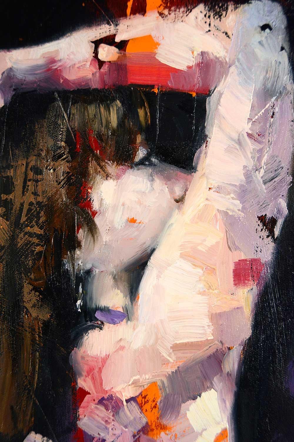 <p>Artist Comments<br>A woman emerges from abstract strokes of colors in this modern contemporary portrait by artist Gary Leonard. Light falls on her delicate figure as she poses with an expression of confidence and peace amidst a dramatic dark