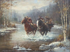 "Riders in a Creek" Western Romanticism Piece with Cowboys