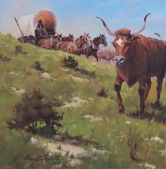 "Turning them North" Large Western Painting Cowboys Longhorn Cattle Landscape