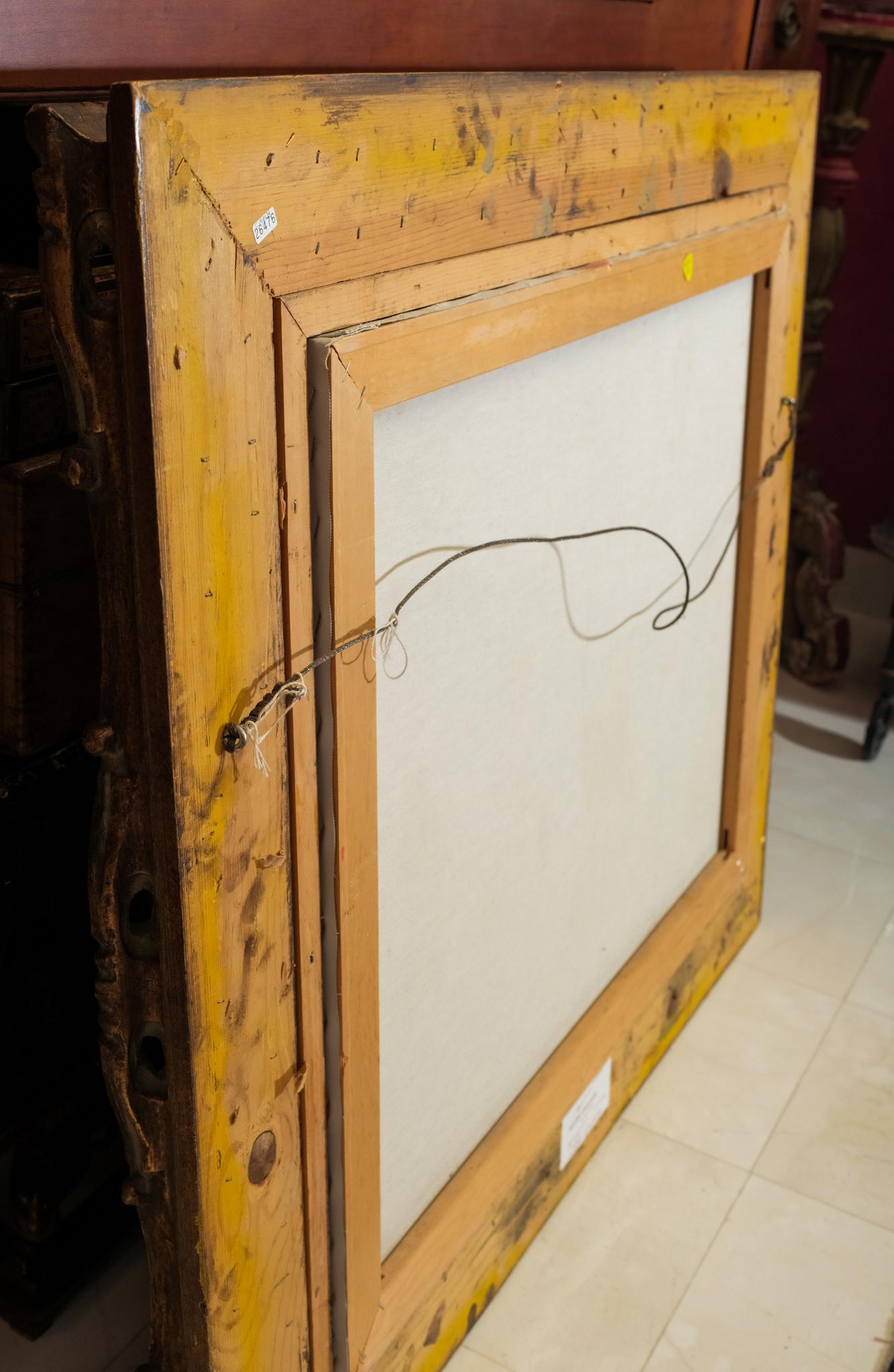 Olio su tela
Dimensioni della tela: 24 x 36 pollici.
Dimensioni della cornice: 33 x 39 pollici.

