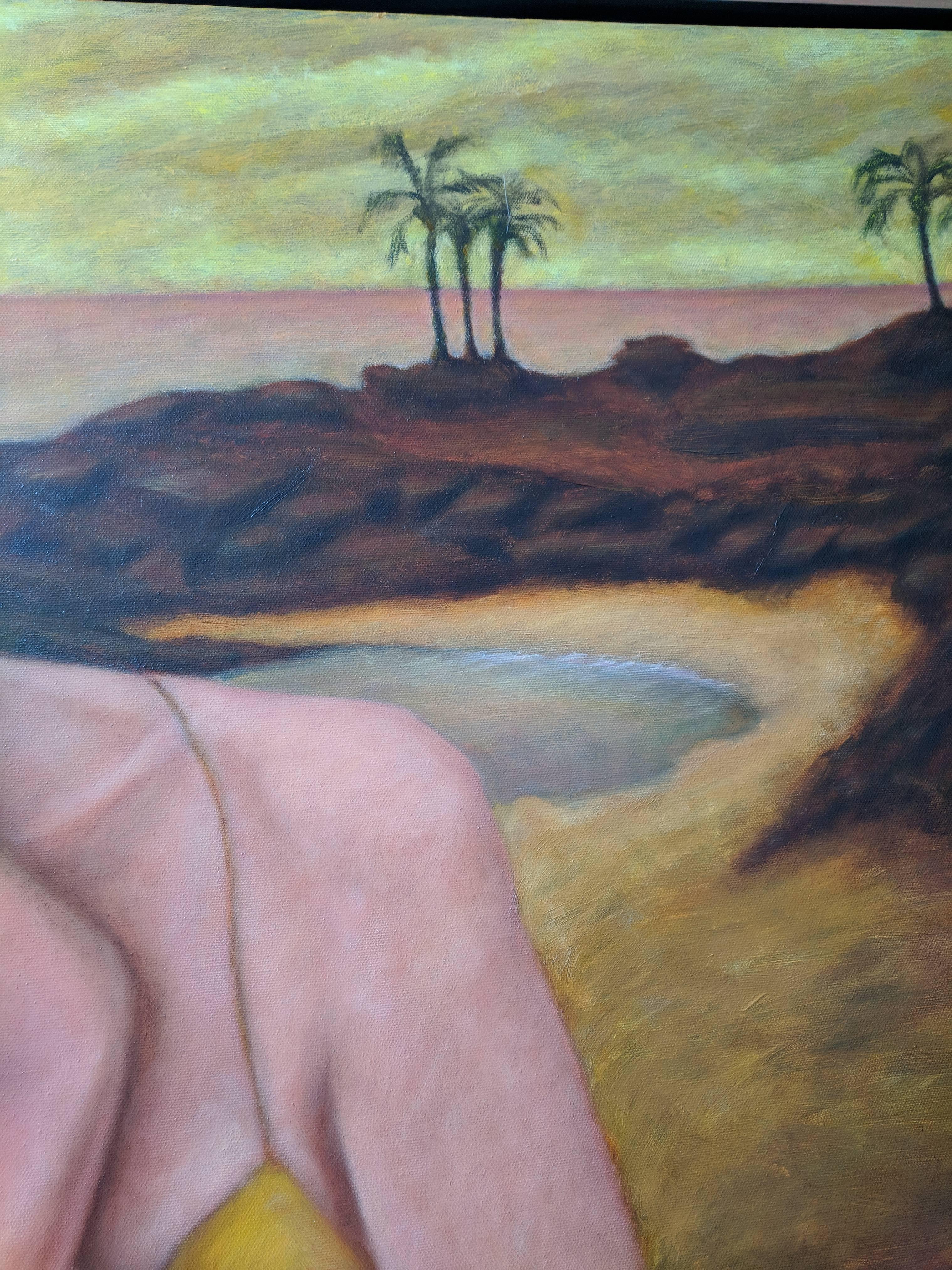 Oil on canvas Portrait -- Ancient Bather - Brown Landscape Painting by Gary Masline