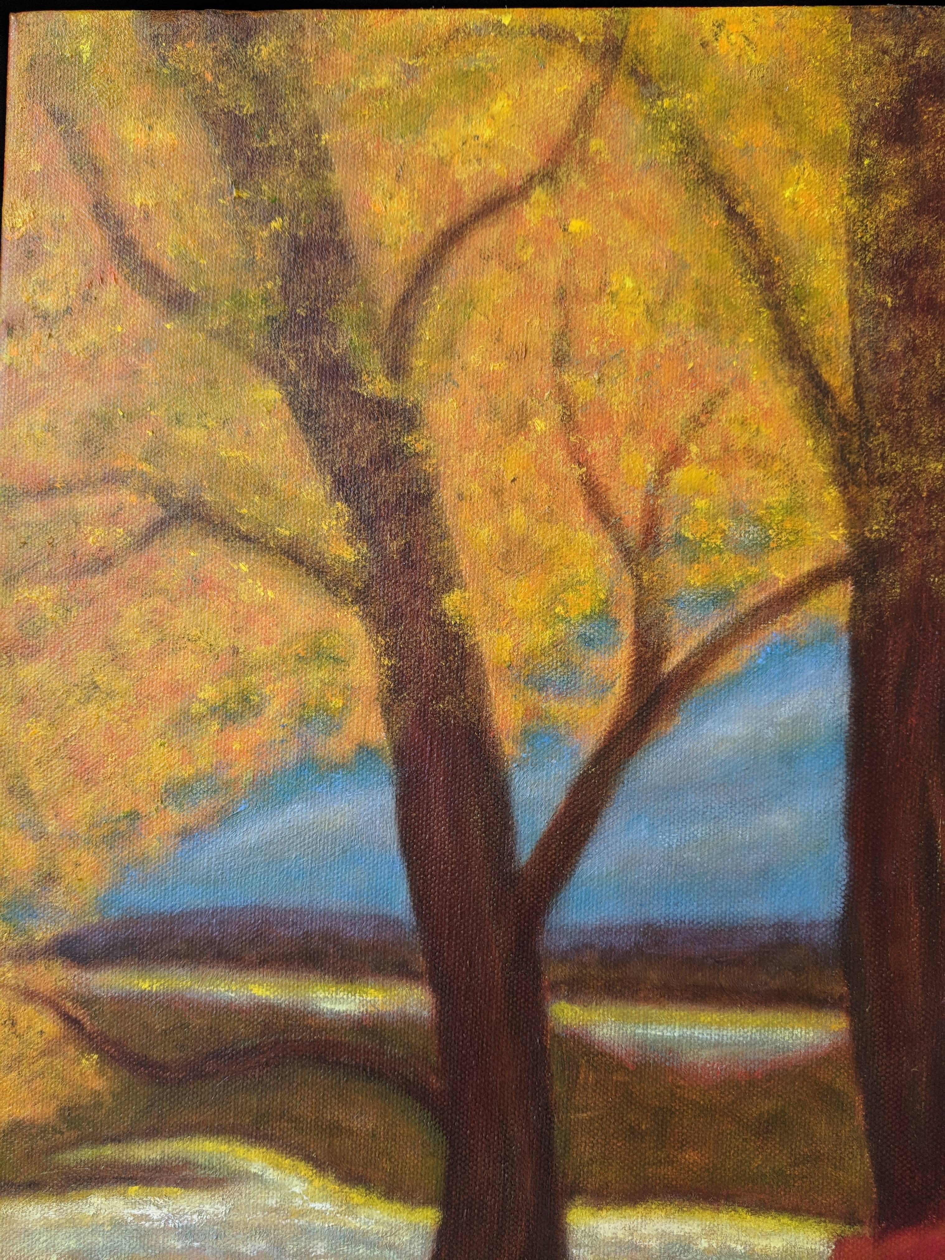 Oil on Canvas Painting -- Autumn Reverie - Brown Figurative Painting by Gary Masline