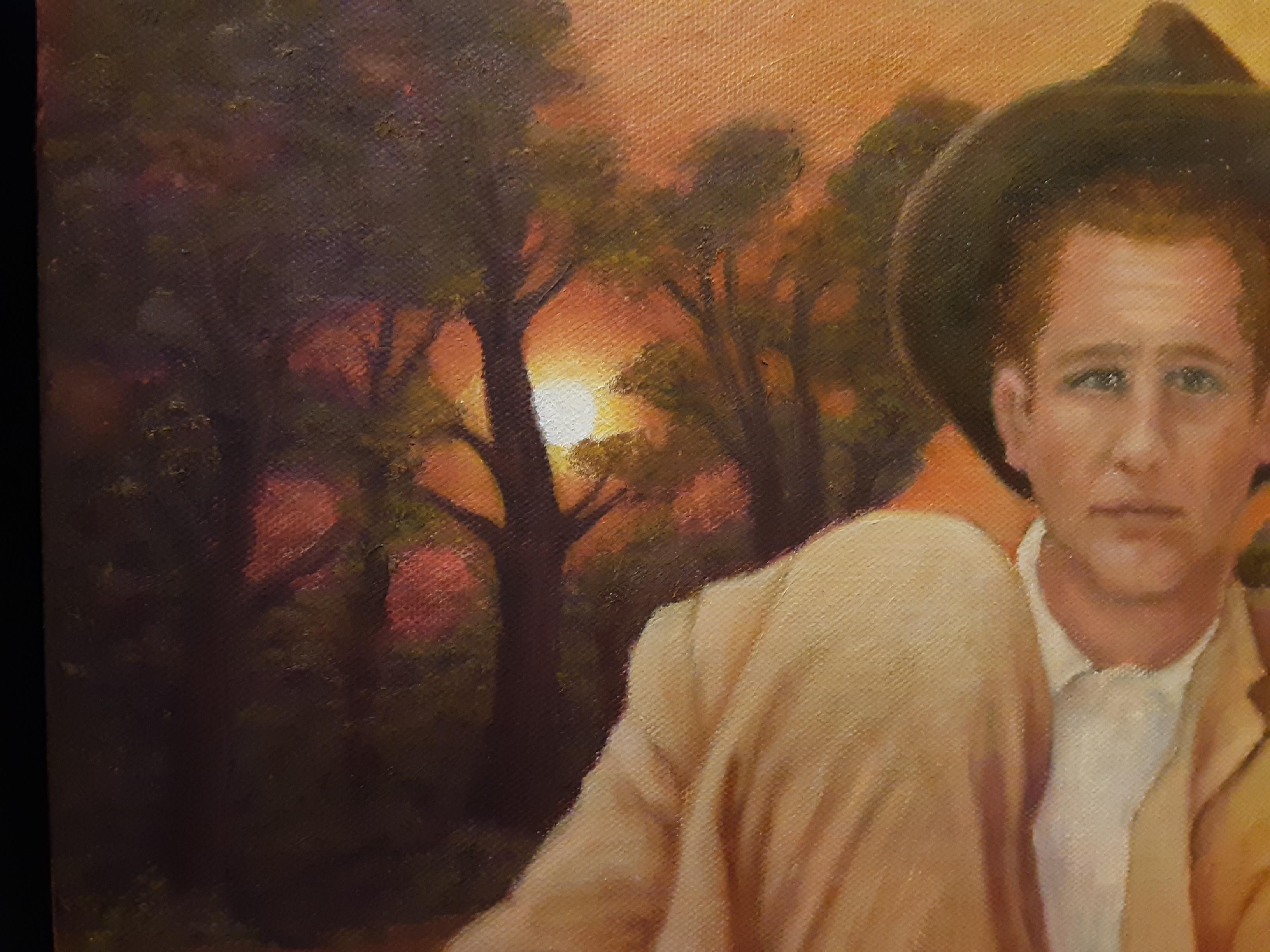 Olio su tela -- Alla fine del giorno - Landscape Painting Marrone di Gary Masline