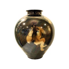 Gary McCloy Ceramic Vase with Gunmetal and Gold Glazes, 1980s