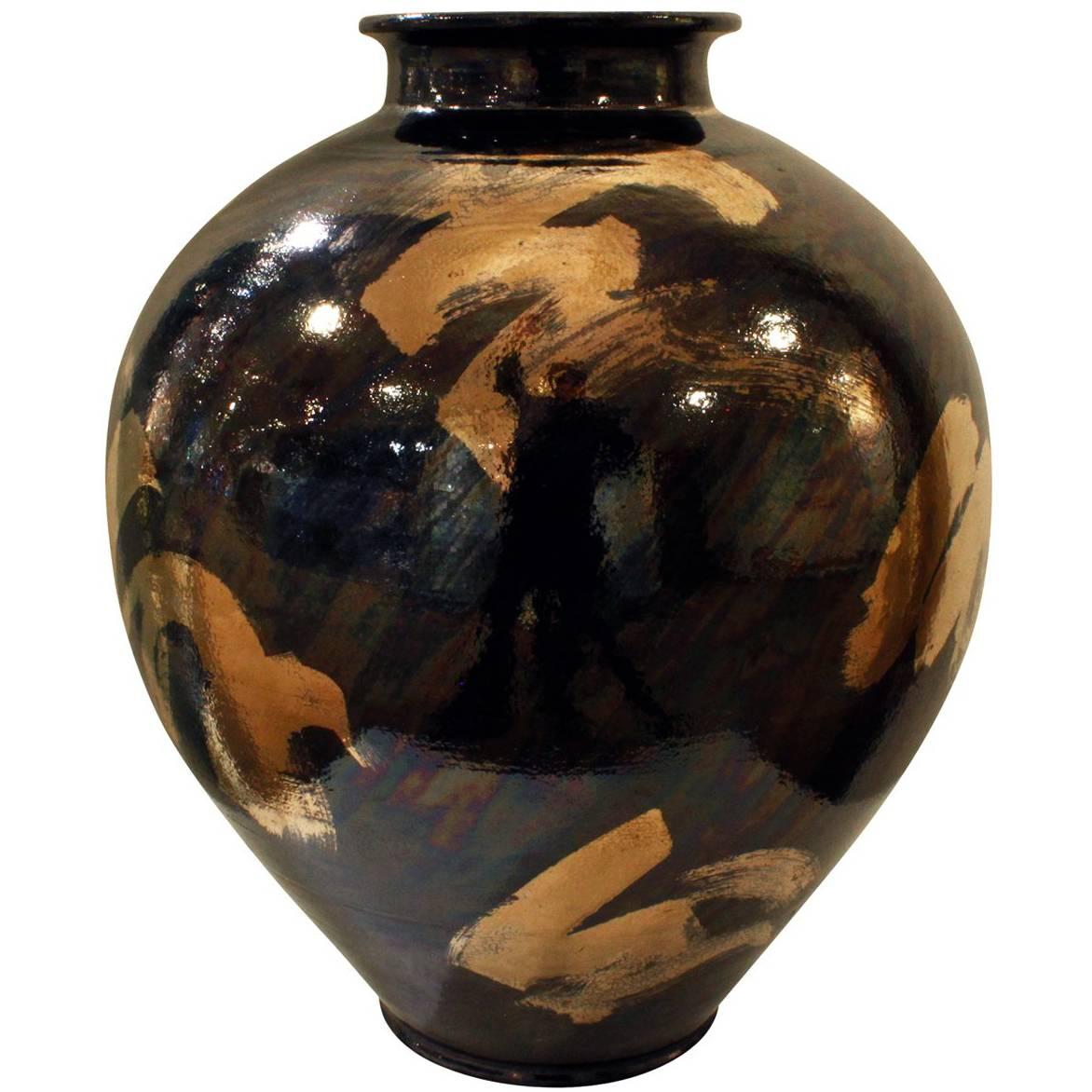 Gary McCloy Ceramic Vase with Gunmetal and Gold Glazes, 1980s