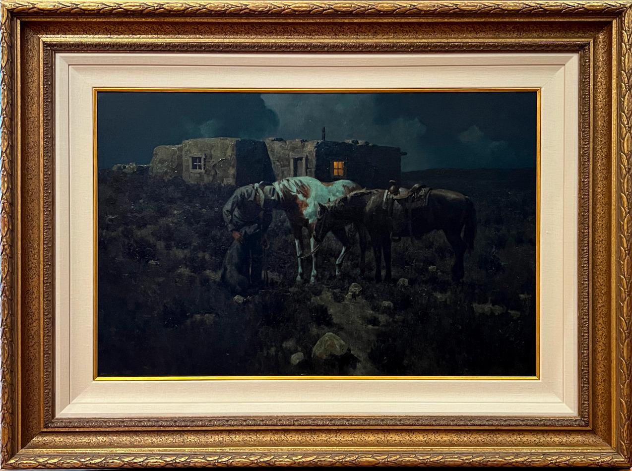 Animal Painting de Gary Niblett - "A FINE WELCOME" WESTERN COWBOY ARTISTS OF AMERICA 38 X 50 ENMARCADO NOCTURNO
