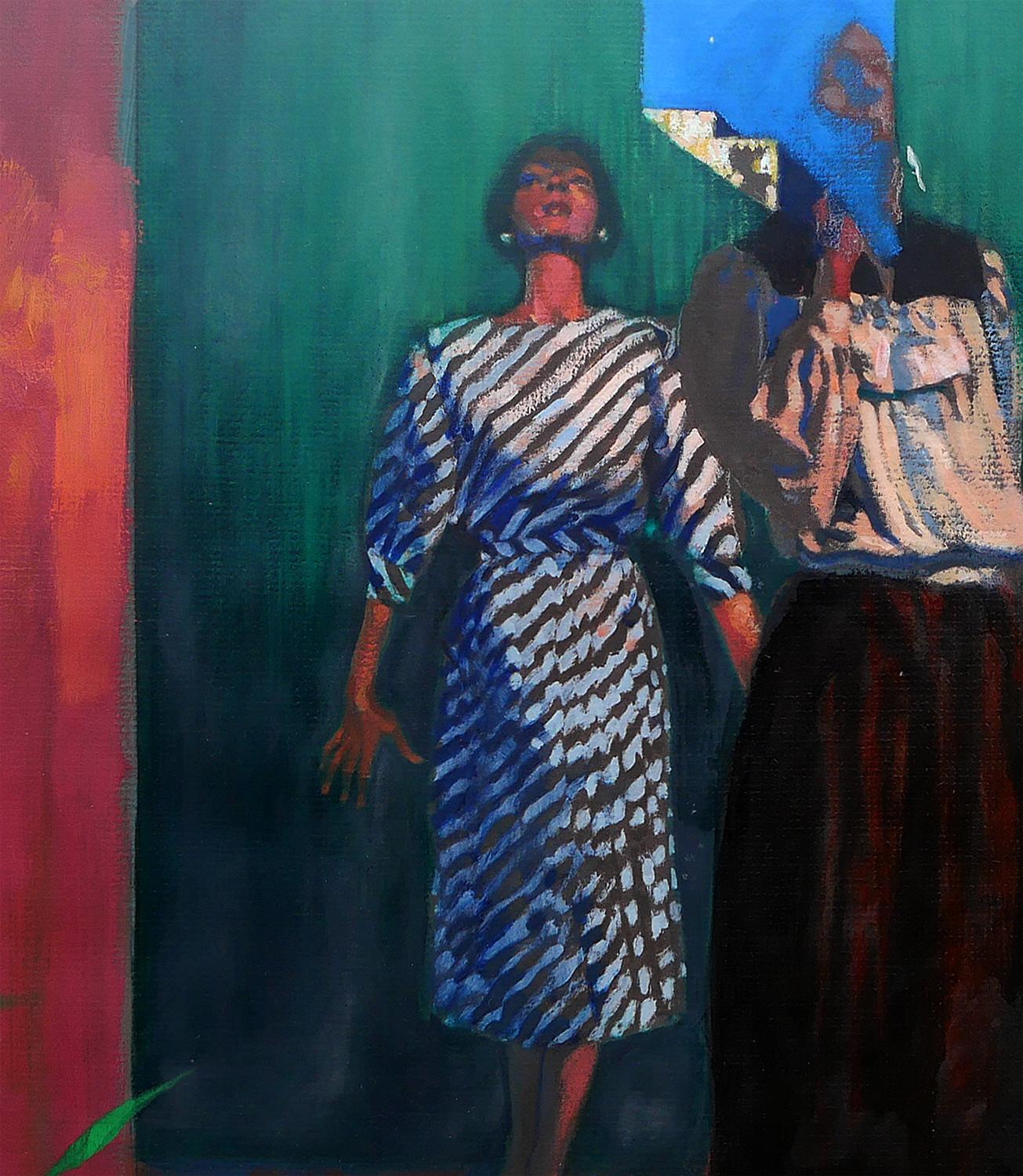 Modern Americana Red, Blue, and Green Still Life Painting of Store Mannequins 8