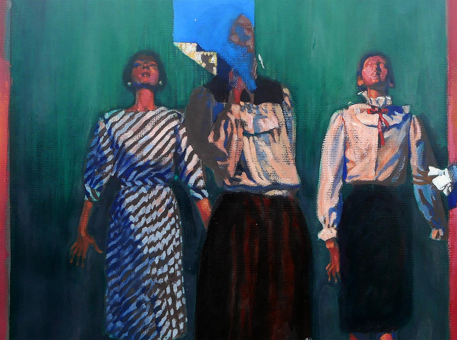 Modern Americana Red, Blue, and Green Still Life Painting of Store Mannequins 5