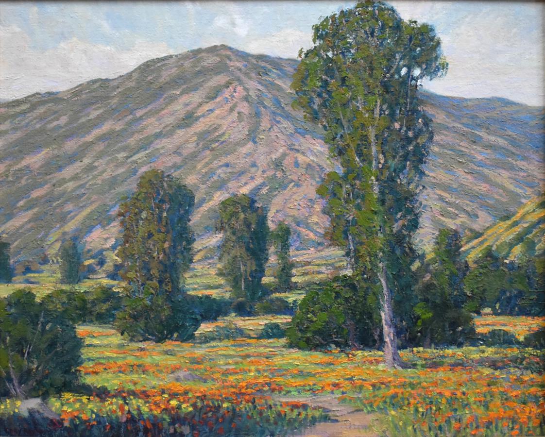 « CALIFORNIA POPPIES » FRAMÉES 33 X 39 CALIFORNIA LANDSCAPE - Marron Landscape Painting par Gary Ray