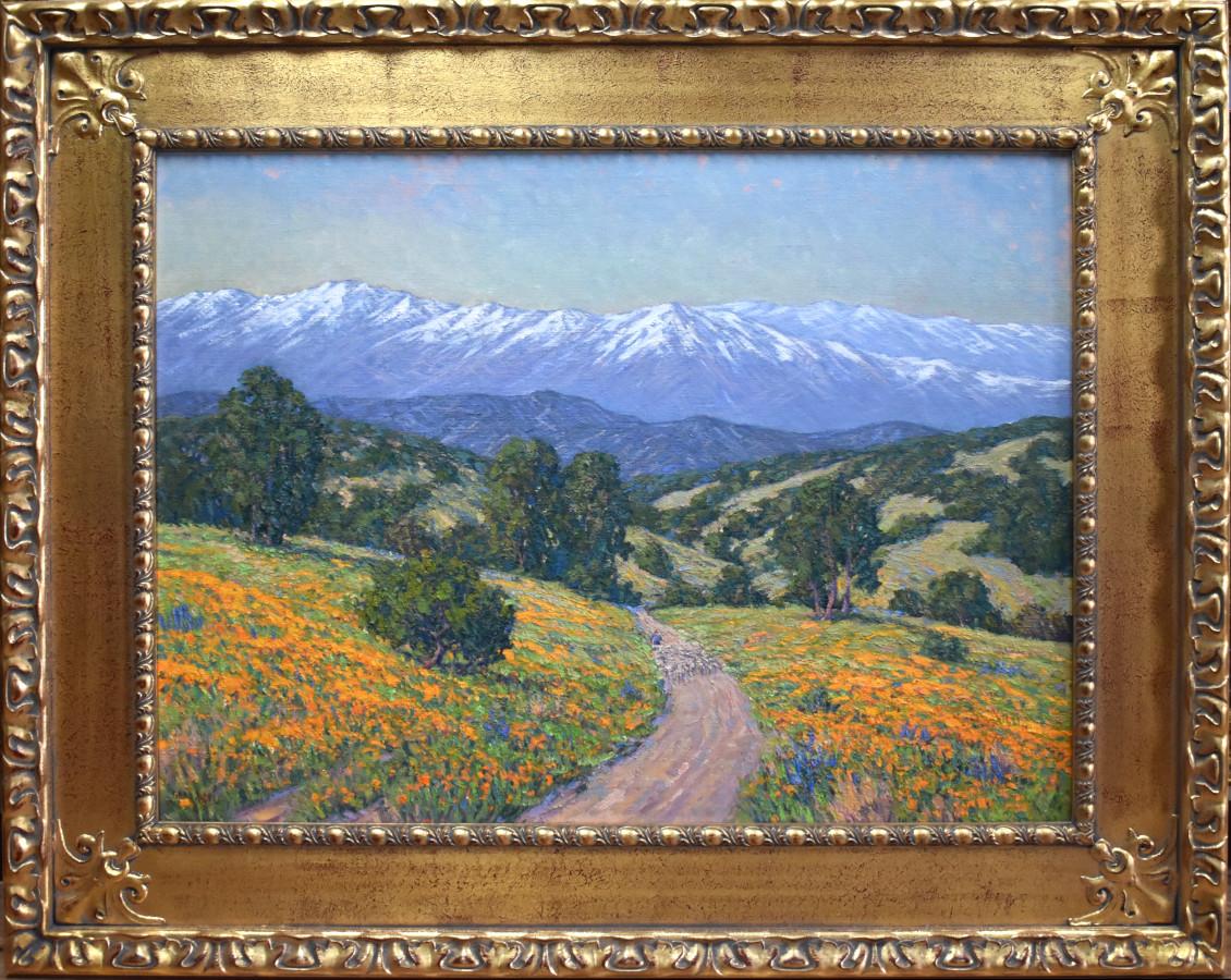 Gary Ray Landscape Painting - "ROAD TO THE MOUNTAINS" FRAMED 42.25 X 52.25 CALIFORNIA WILDFLOWERS STUNNING