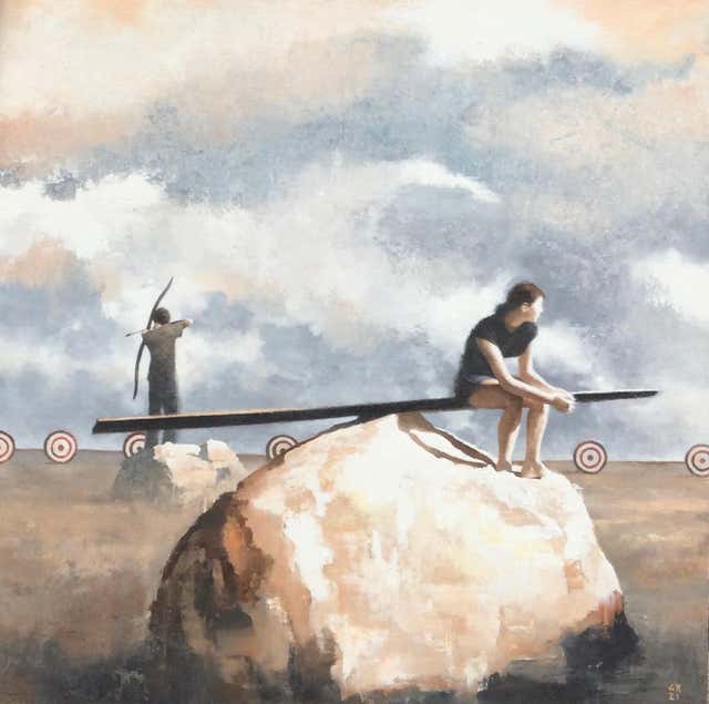 Gary Ruddell - Yellow Moon, Figurative Painting, Lake, Nature ...