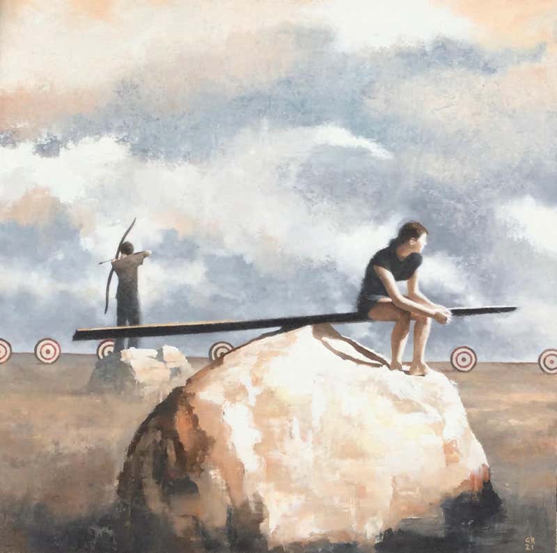 Gary Ruddell - Yellow Moon, Figurative Painting, Lake, Nature ...