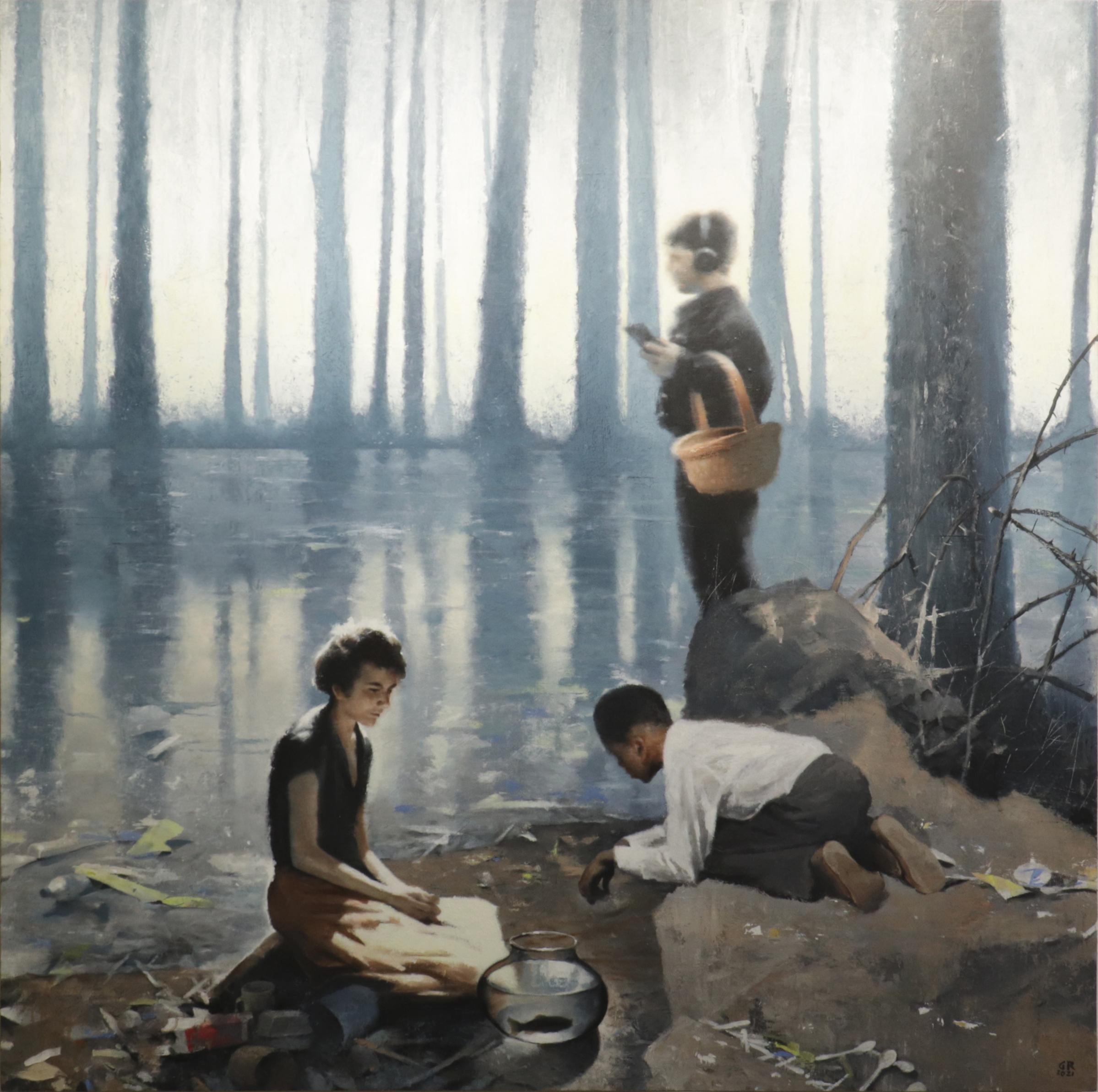 Figurative Painting de Gary Ruddell - LLEGADA Y SALIDA - Figurativo / Paisaje / Realismo mágico