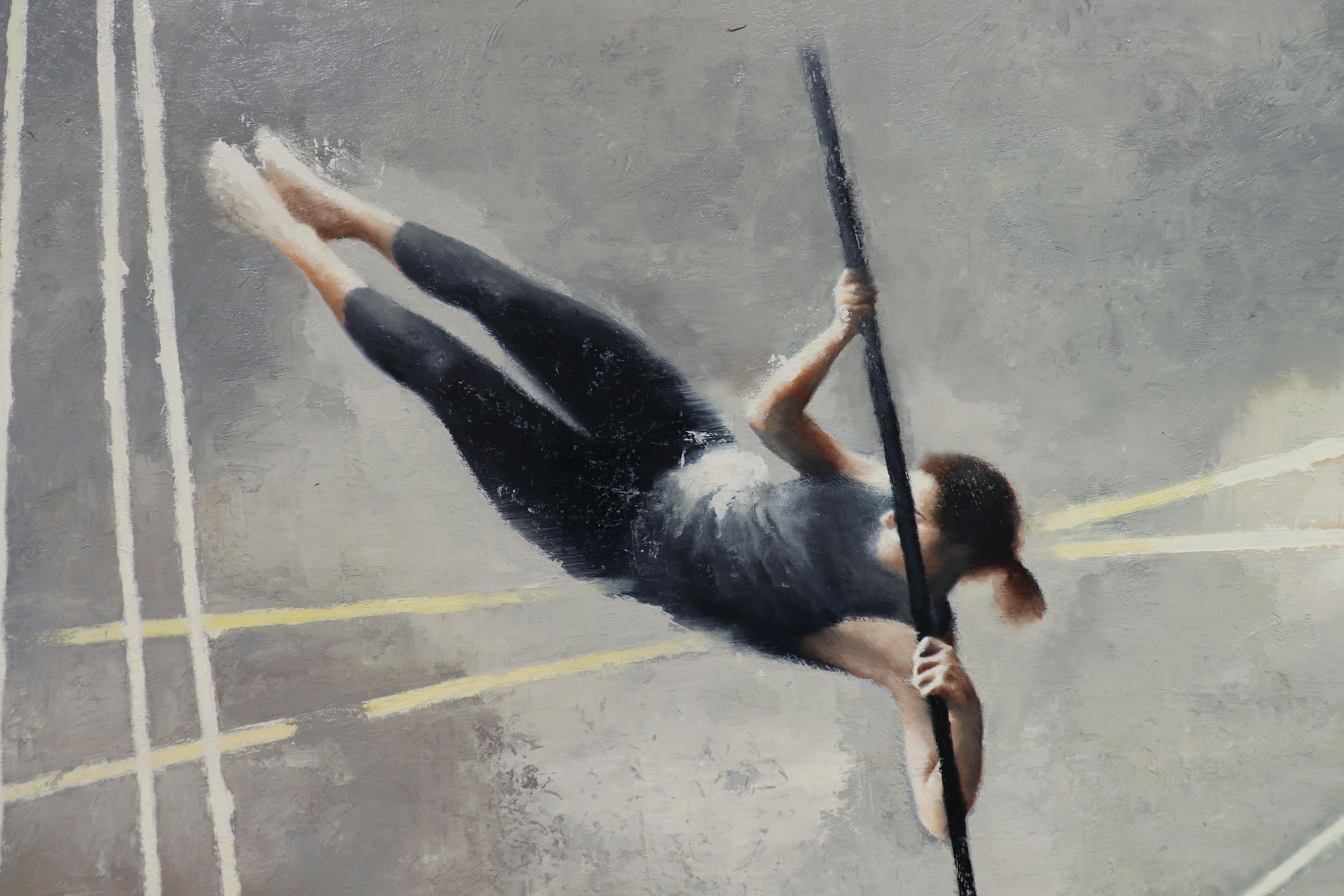 Misjudged, Contemporary Realism, Figurative, Balance, Oil - Gray Figurative Painting by Gary Ruddell