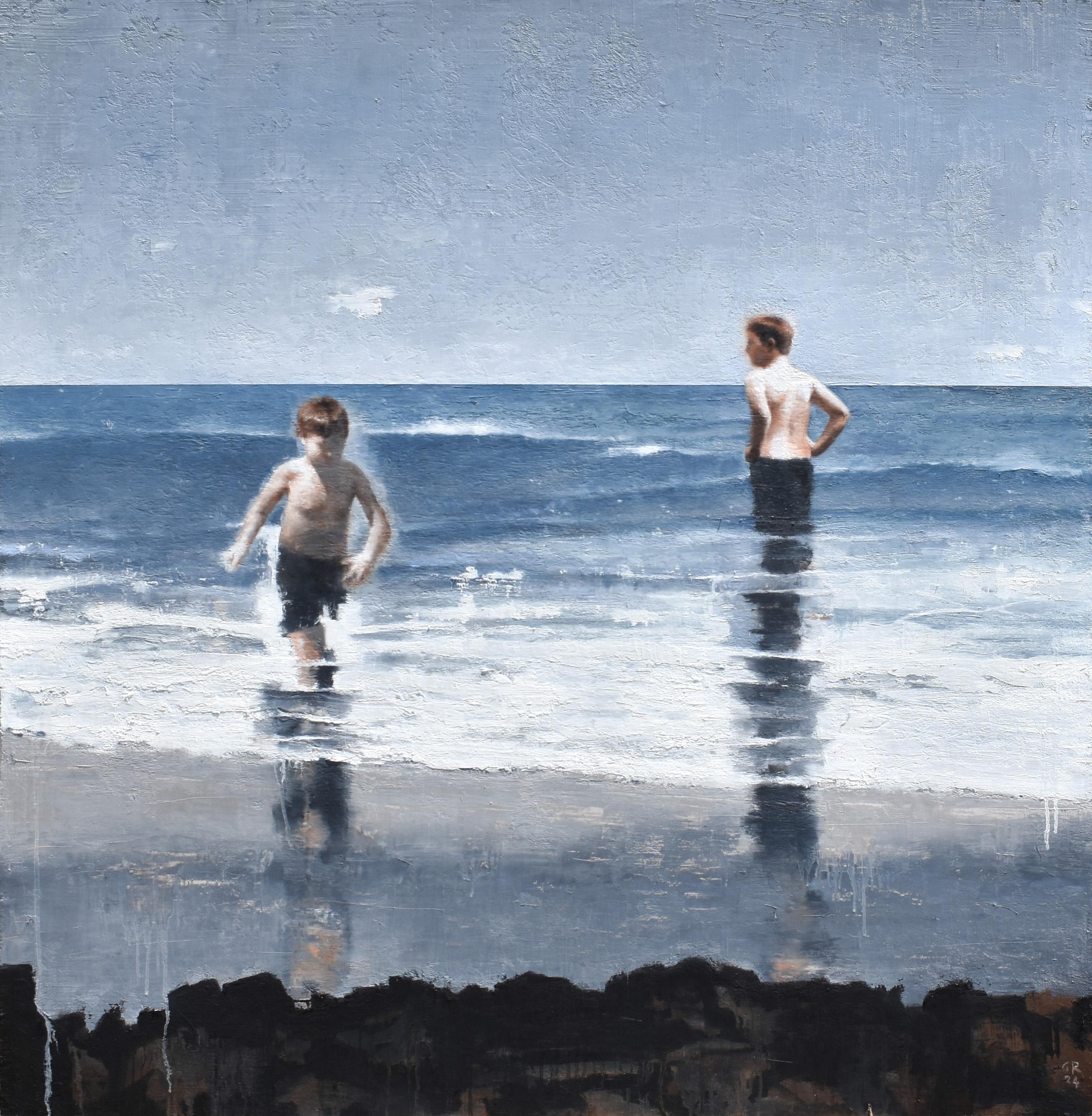 Figurative Painting de Gary Ruddell - MY BOYS - Figurativo / Juventud / Nostalgia / Playa caprichosa