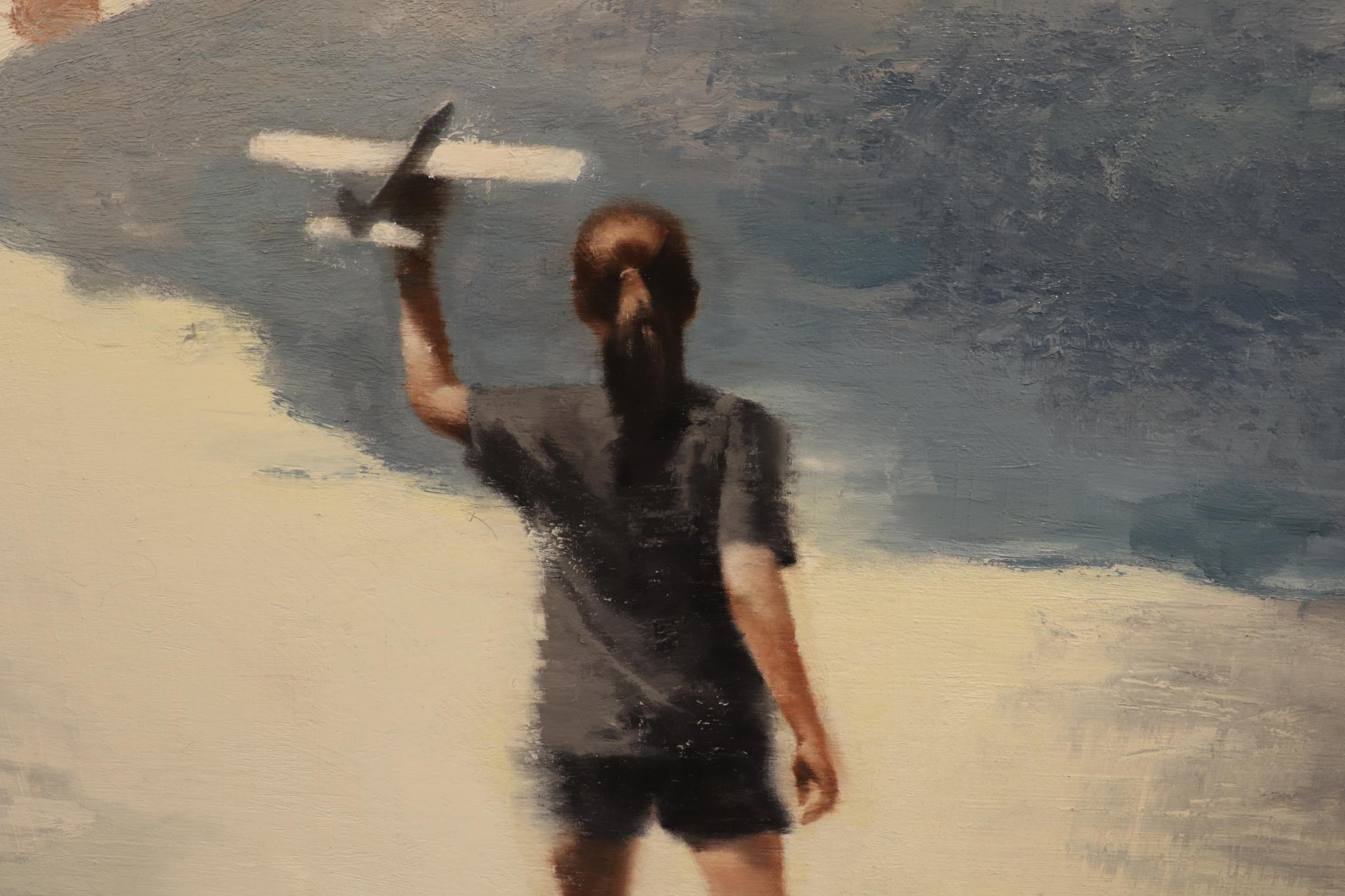 LUNE JAUNE - Peinture figurative / Lac / Nature / Adolescents / Avions / Bateau - Contemporain Painting par Gary Ruddell