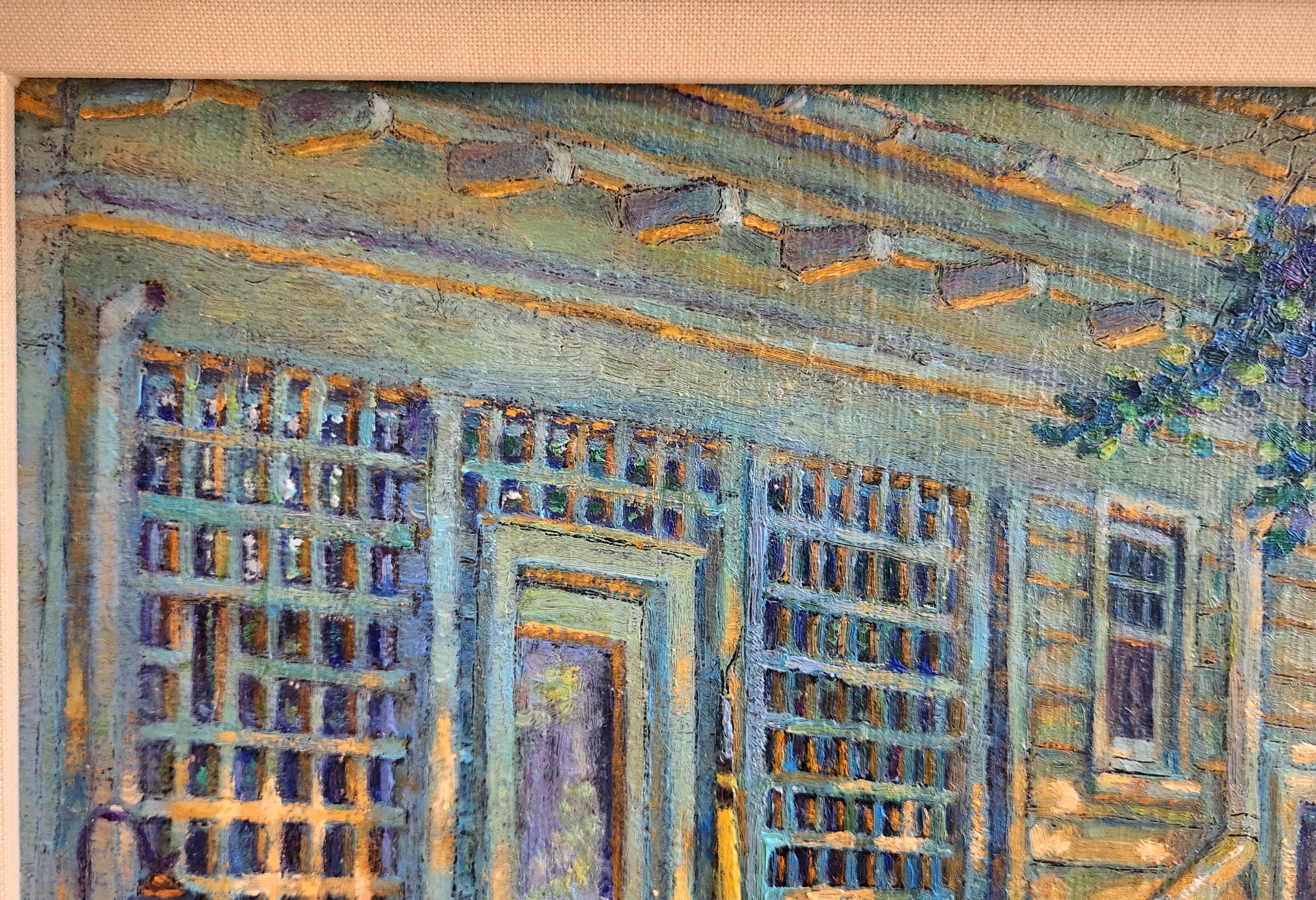 Pittura a olio su lino -- Pomeriggio a Myrtle Ave - Landscape Painting Marrone di Gary Shankman