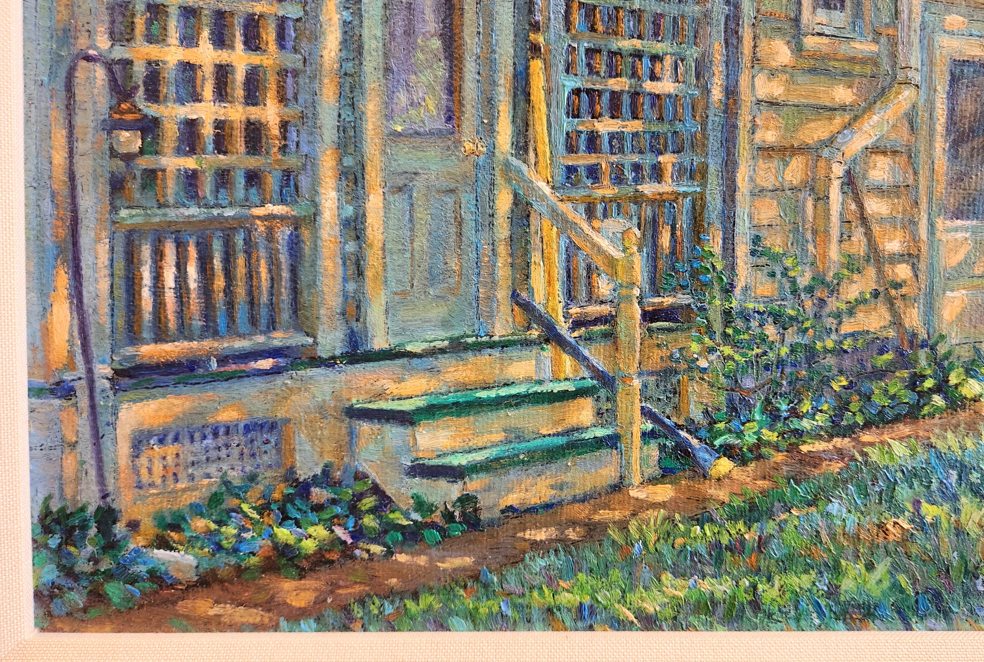 Pittura a olio su lino -- Pomeriggio a Myrtle Ave in vendita 2