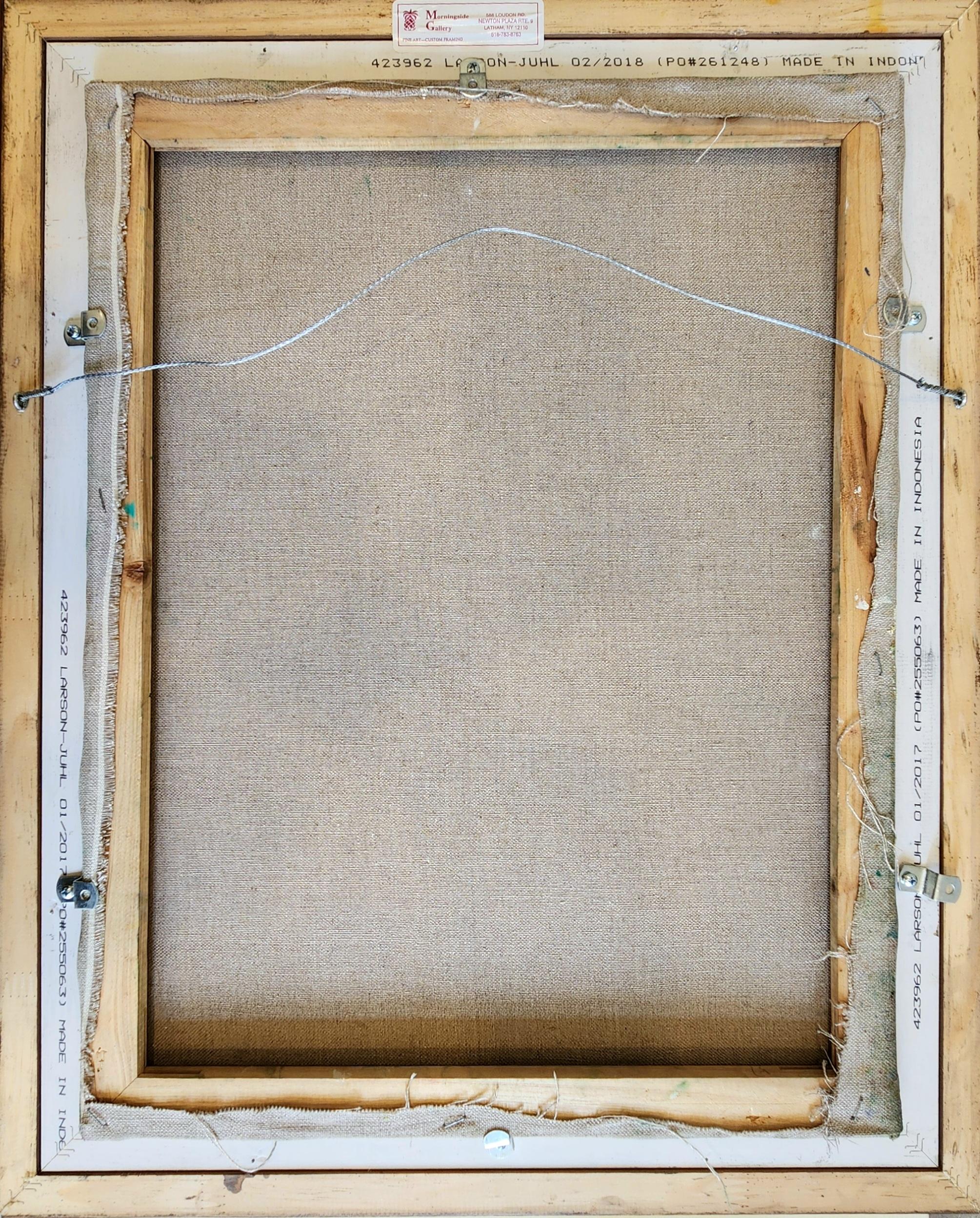 Dipinto olio su tela -- Portico con pilastri verdi in vendita 5
