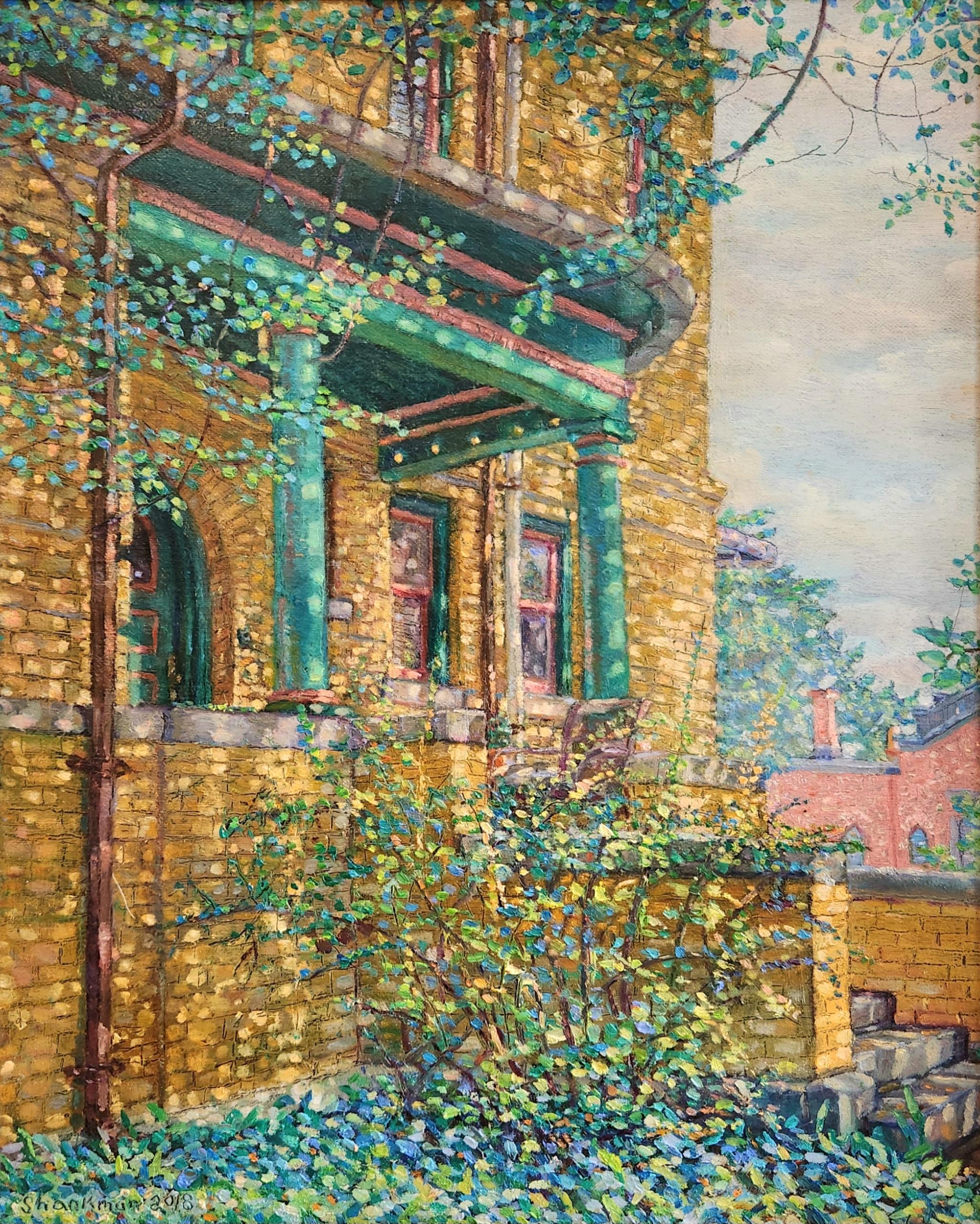 Dipinto olio su tela -- Portico con pilastri verdi - Painting di Gary Shankman