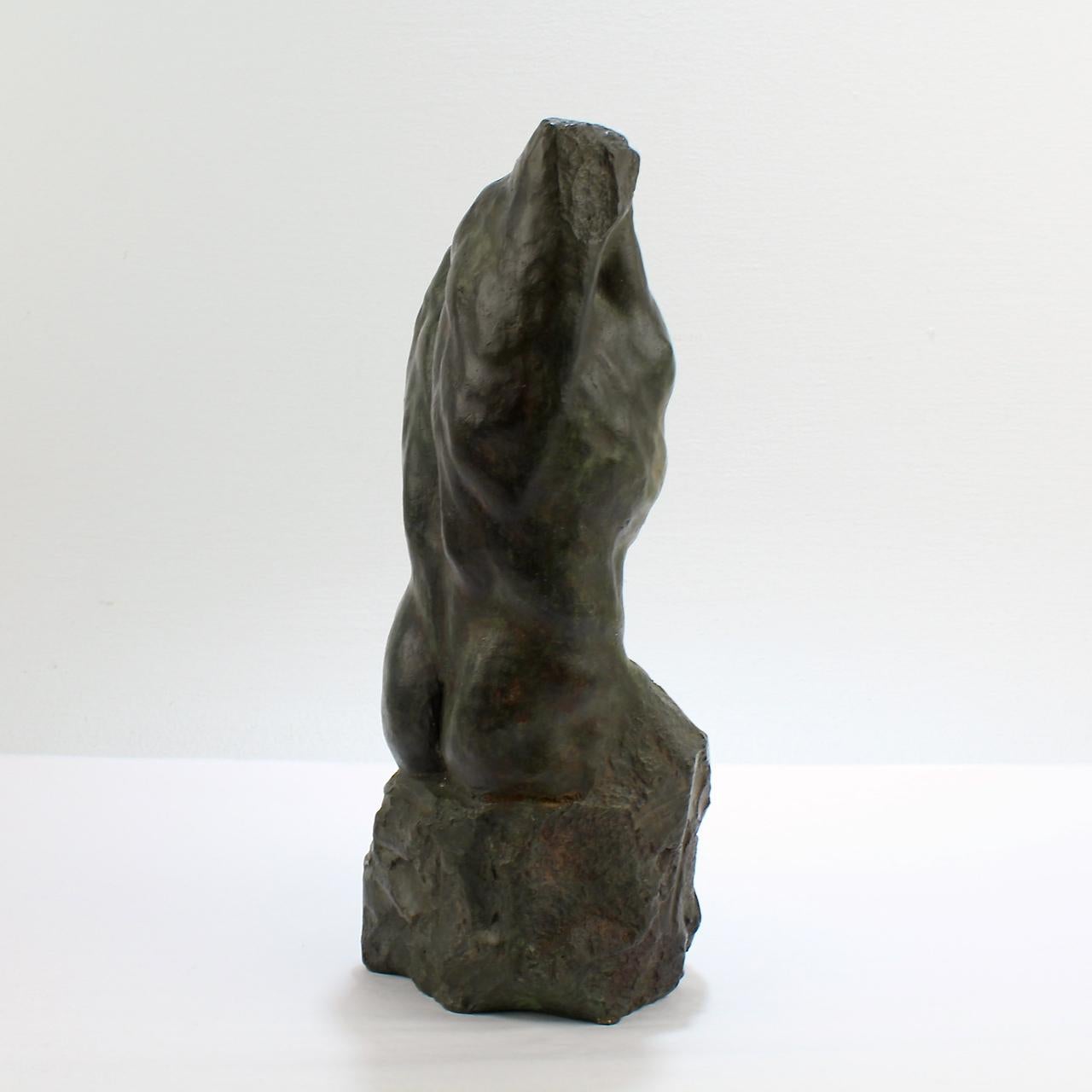 Patinated Gary Weisman Nude Male Torso Bronze Sculpture For Sale
