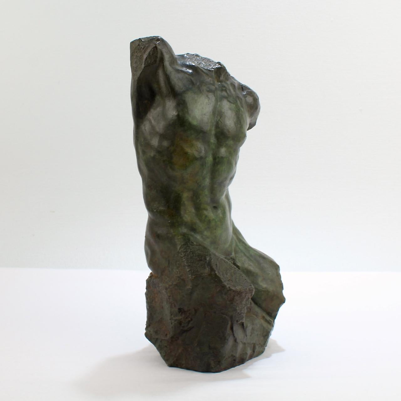 20th Century Gary Weisman Nude Male Torso Bronze Sculpture For Sale