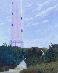 Faro di Lyngvig tra le dune, tecnica mista su tela