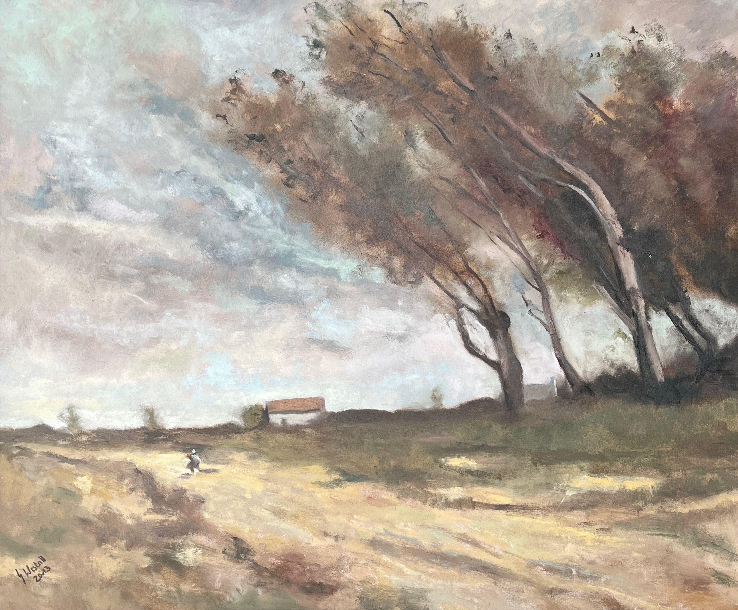 "Una ráfaga de viento" según Jean-Baptiste-Camille Corot, Pintura, Óleo sobre panel de MDF - Painting de Gary Westall