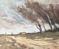 "A gust of wind" after Jean-Baptiste-Camille Corot, Painting, Oil on MDF Panel